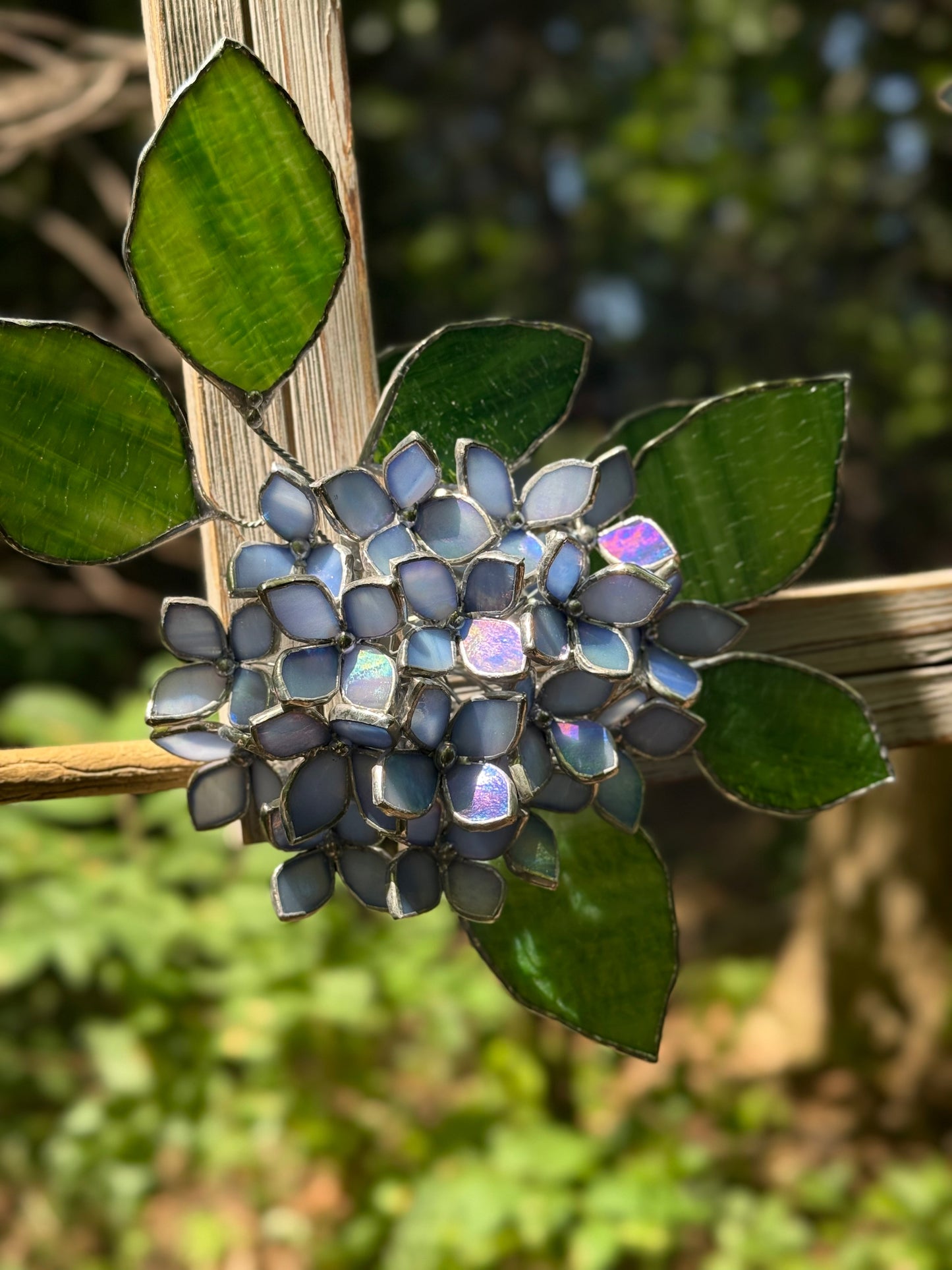 " . Amethyst Blue lavender iridescent Hydrangea Flower Mirror, Stained glass Wedding Wall Decor, Christmas gift, Suncatcher