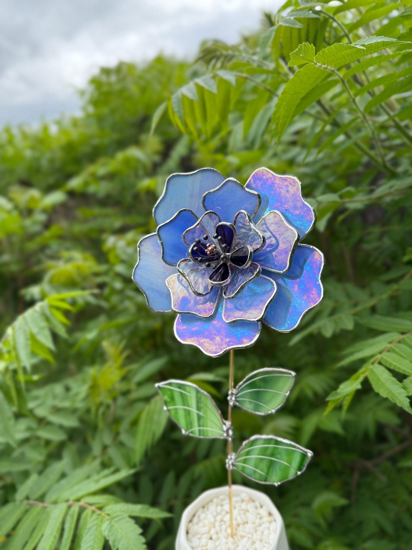 " . Blue lavender Peony Iridescent" Stained glass tropical flower 3D, Sun catcher, Table plant, Garden stake, wedding decor, Christmas gift, available new