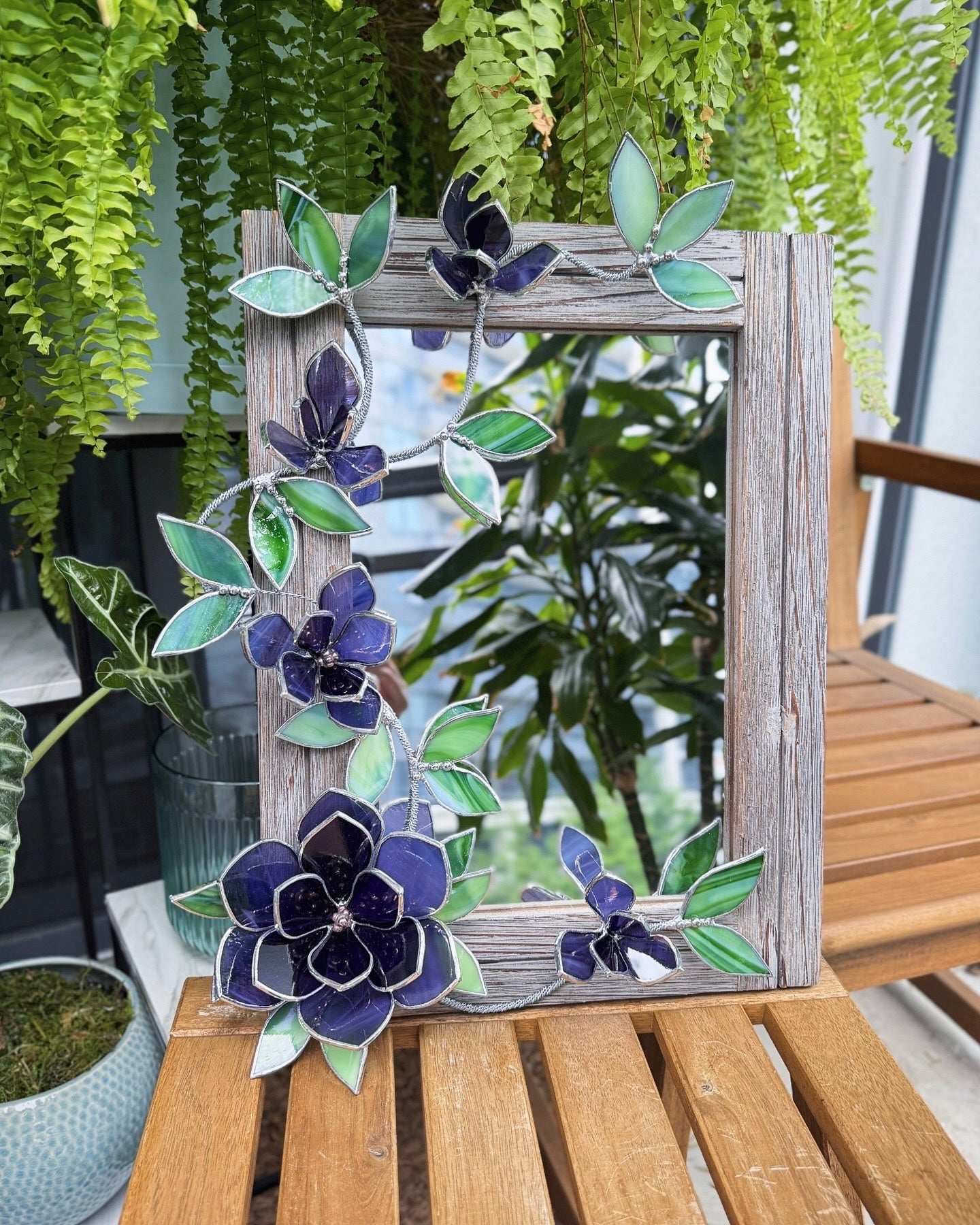 " . Amethyst translucent Magnolia Flower Mirror, Stained glass Wedding Wall Decor Christmas gift, Suncatcher