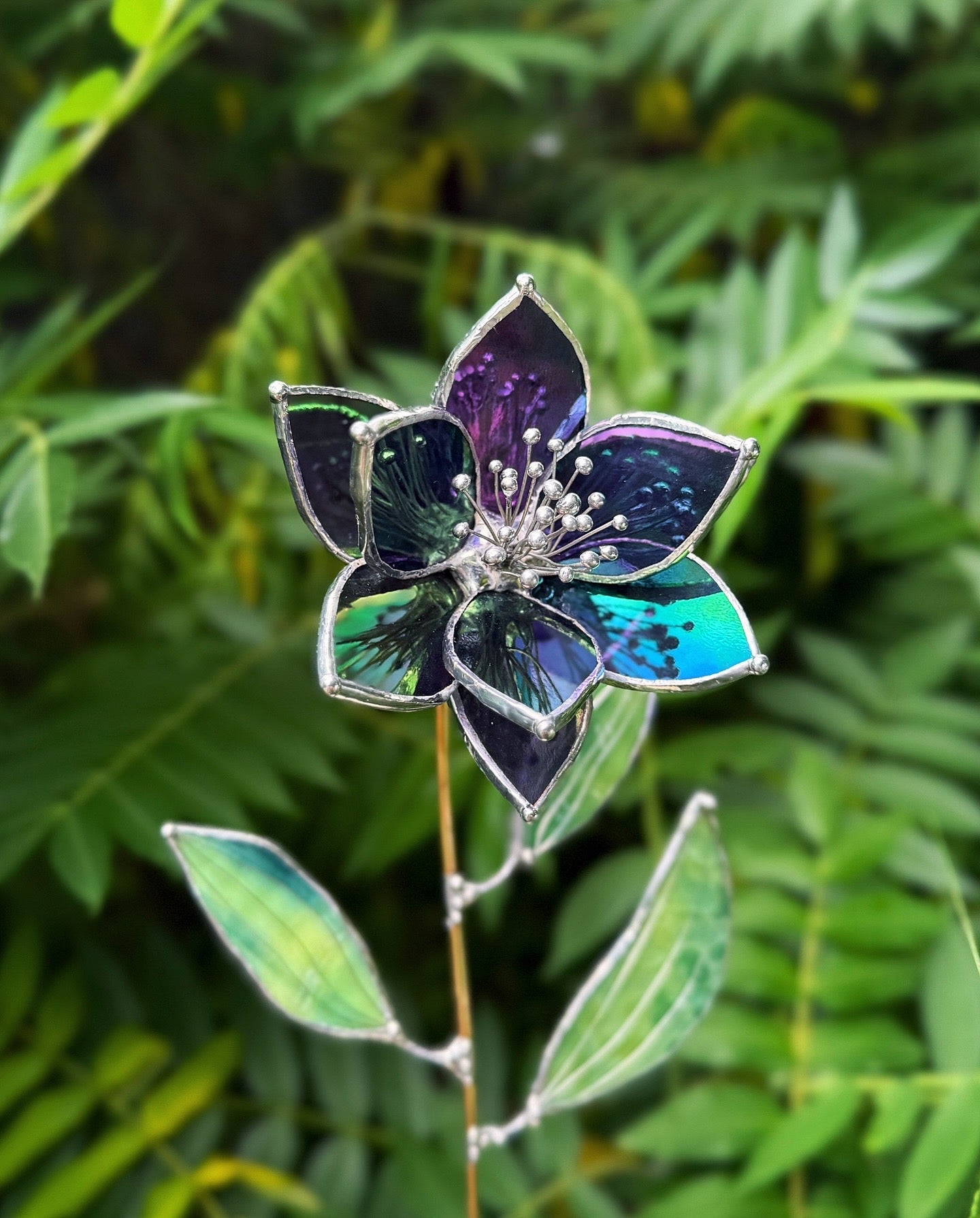 " . Amethyst Ranunculus" Stained glass tropical flower Suncatcher 3D, Table plant cactus Home wedding decor, Christmas gift