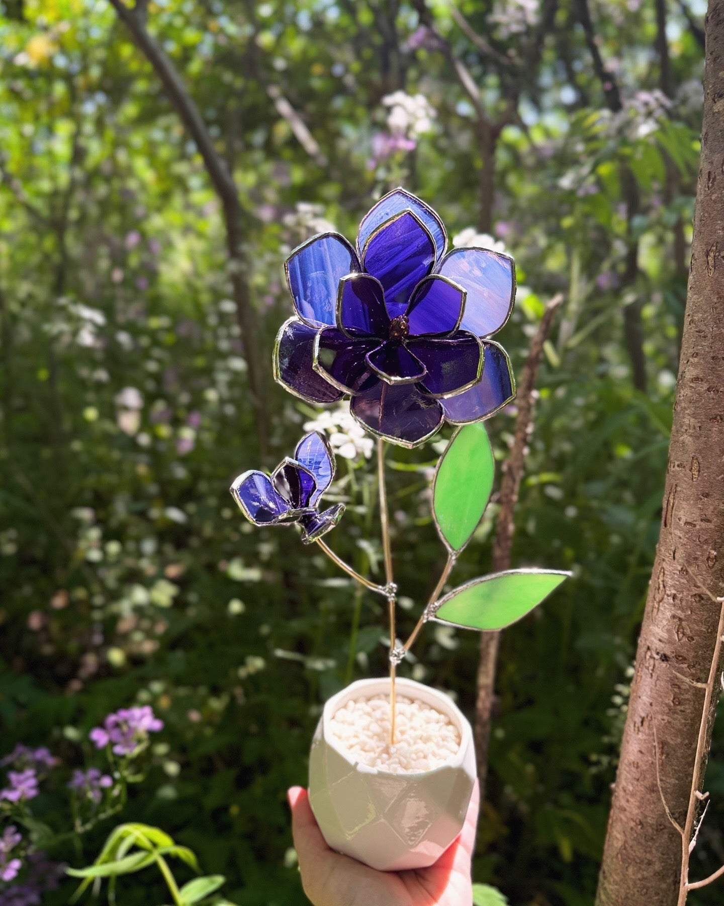 " . Amethyst Magnolia flower with a bud", Stained glass tropical flower 3D, Sun catcher, Table plant decor, wedding Christmas gift