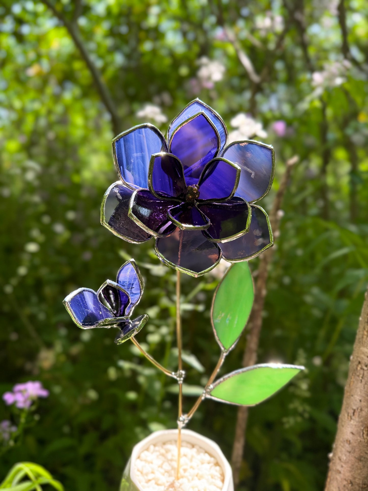 " . Amethyst Magnolia flower with a bud", Stained glass tropical flower 3D, Sun catcher, Table plant decor, wedding Christmas gift