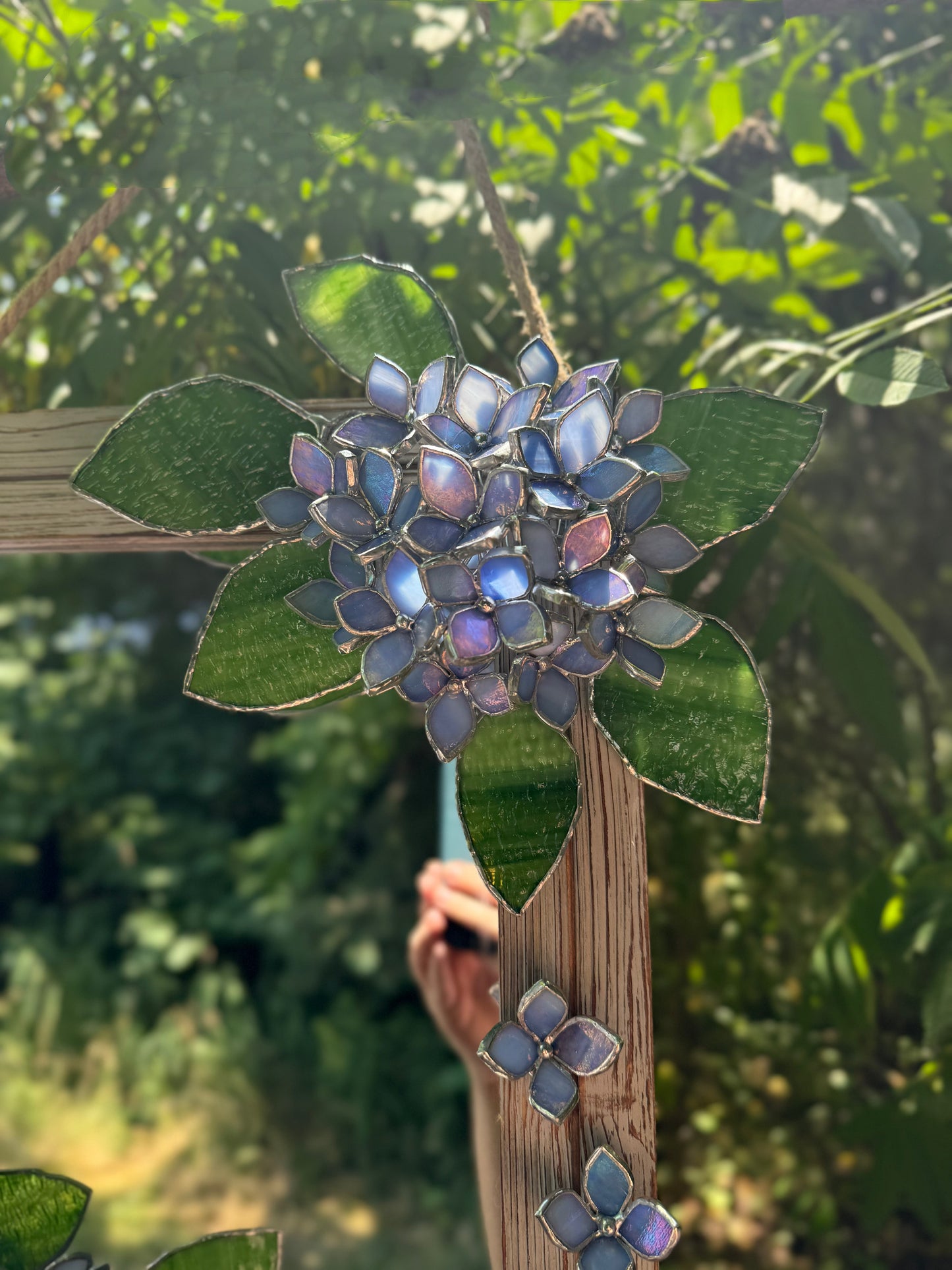 " . Amethyst Blue lavender iridescent Hydrangea Flower Mirror, Stained glass Wedding Wall Decor, Christmas gift, Suncatcher
