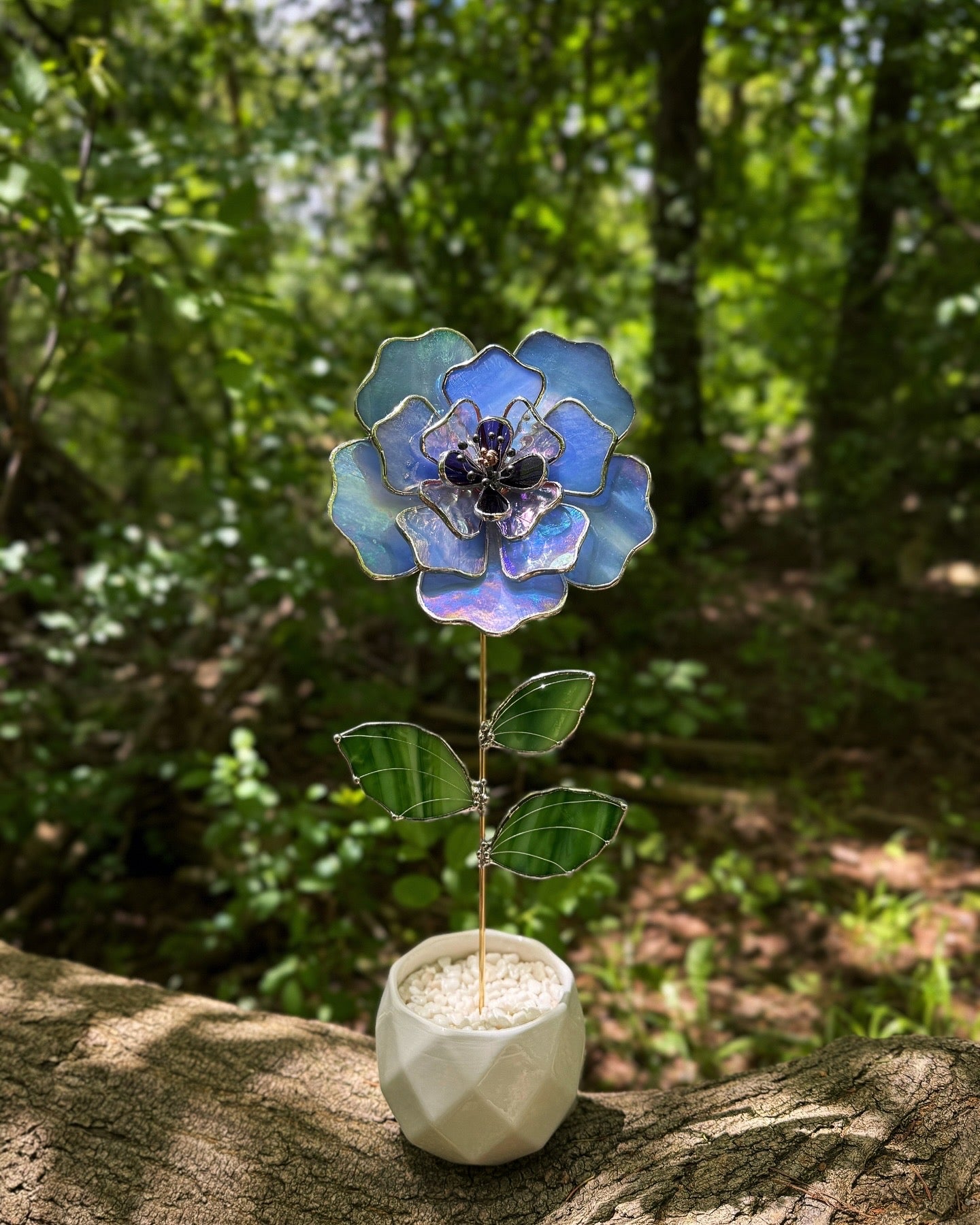 " . Blue lavender Peony Iridescent" Stained glass tropical flower 3D, Sun catcher, Table plant, Garden stake, wedding decor, Christmas gift, available new