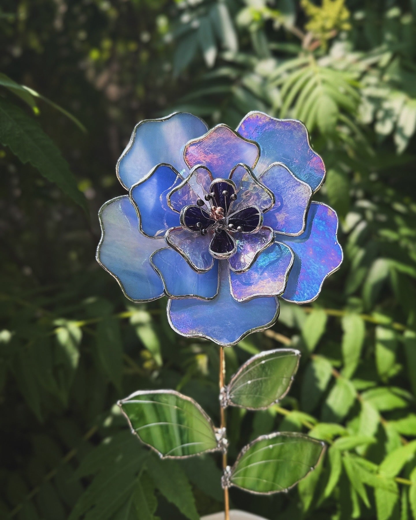 " . Blue lavender Peony Iridescent" Stained glass tropical flower 3D, Sun catcher, Table plant, Garden stake, wedding decor, Christmas gift, available new