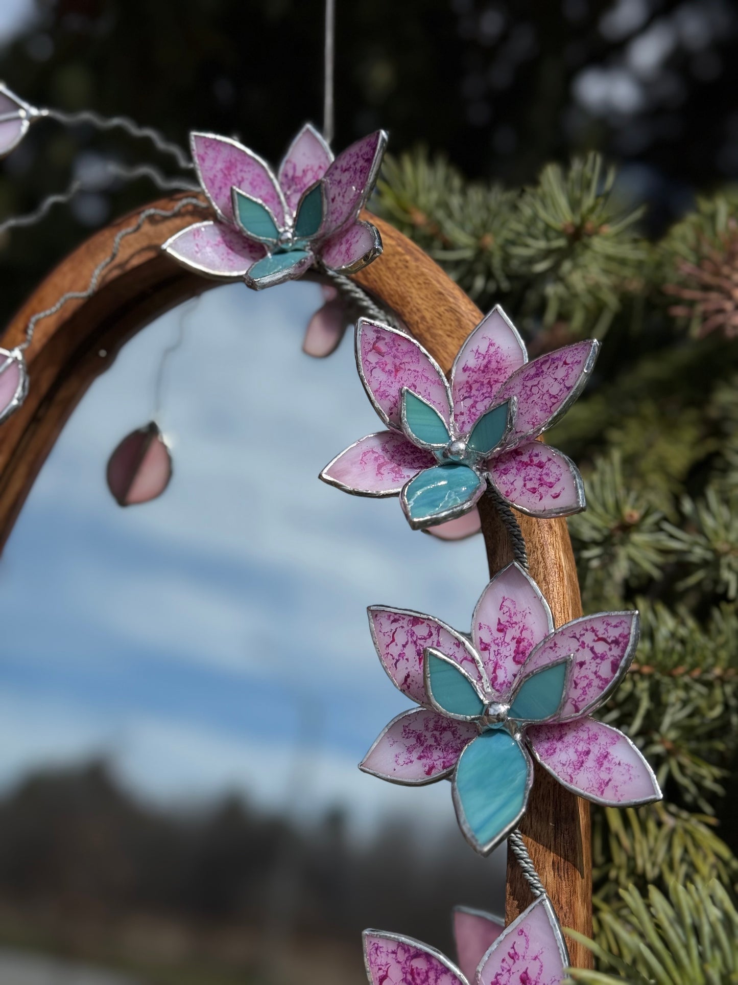 " .Baby Pink Tiger Orchid Mirror”, Stained glass flower Wall decor, Suncatcher, Home wedding Decor, Christmas gift, available SALE