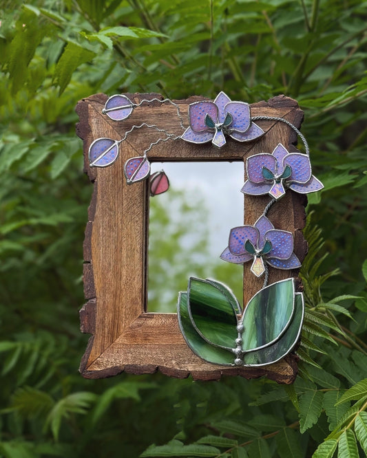 " . Dusty Pink with pattern Orchid Mirror”, Stained glass flower Wall window table decor, Suncatcher, Home wedding Decor, Christmas gift, available sale