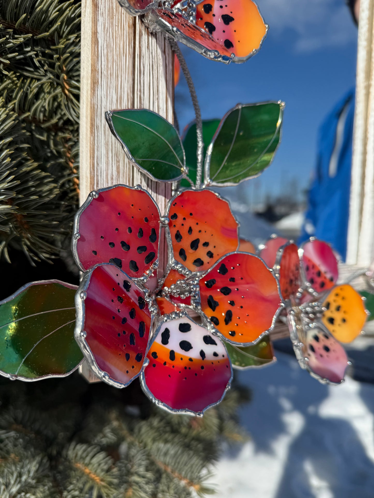 .Hibiscus Stained glass Wall Mirror, 3D Botanical Floral Art ready