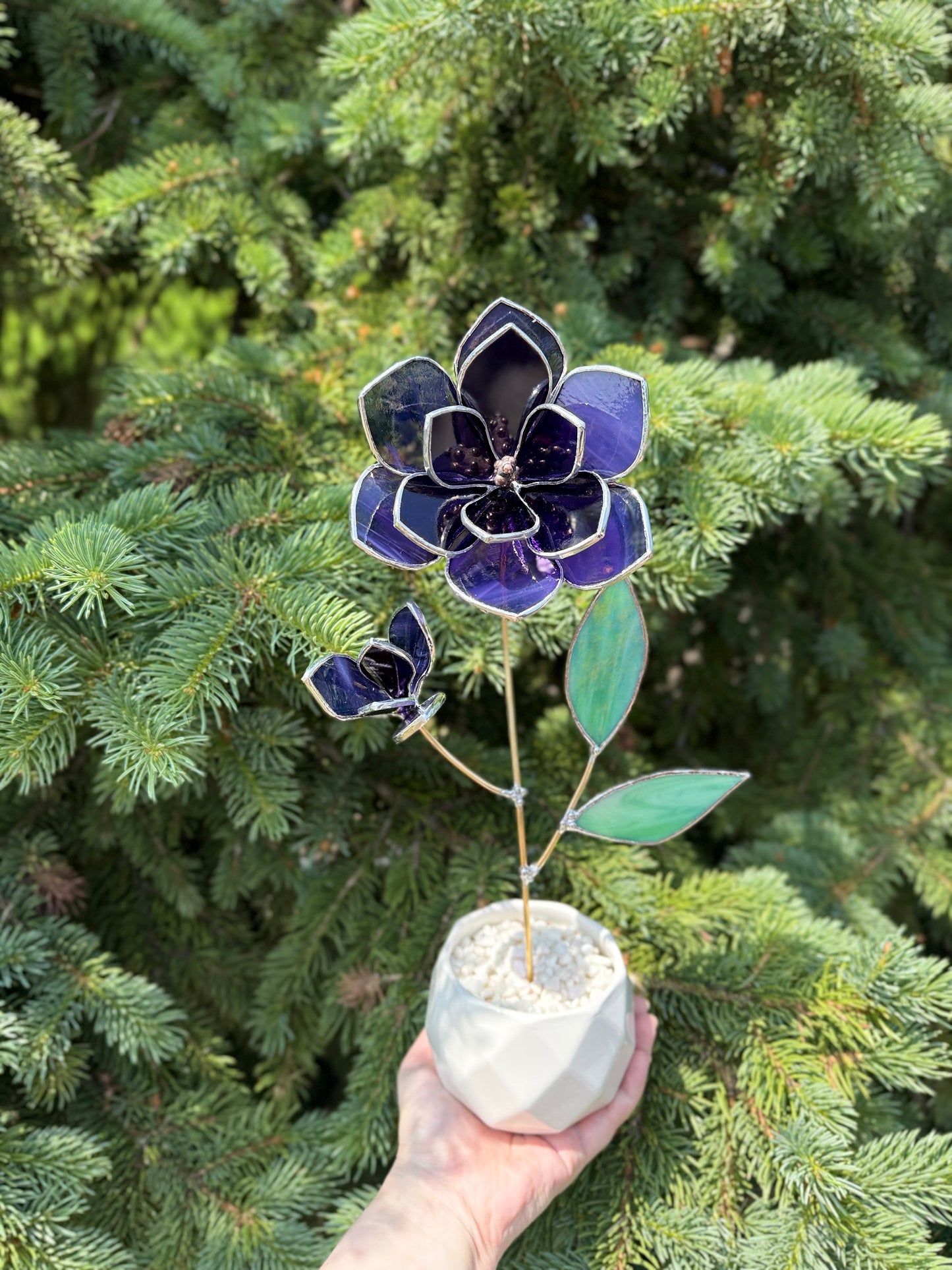 " . Amethyst Magnolia flower with a bud", Stained glass tropical flower 3D, Sun catcher, Table plant decor, wedding Christmas gift