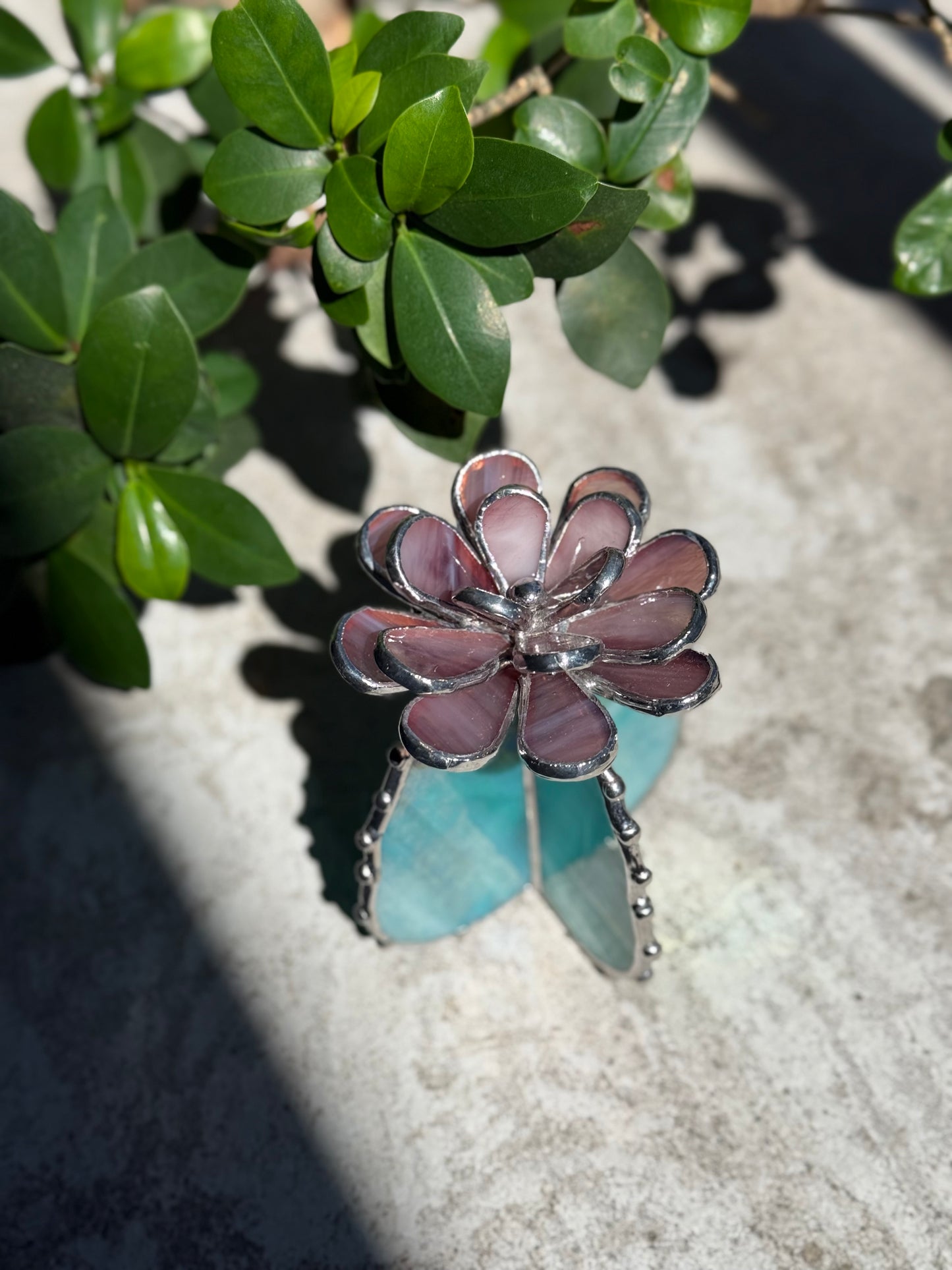 "Cactus XL Purple Turquoise Iridescent", Stained glass Succulent 3D, Cacti, house plant for flower pot, Sun catcher, glass art