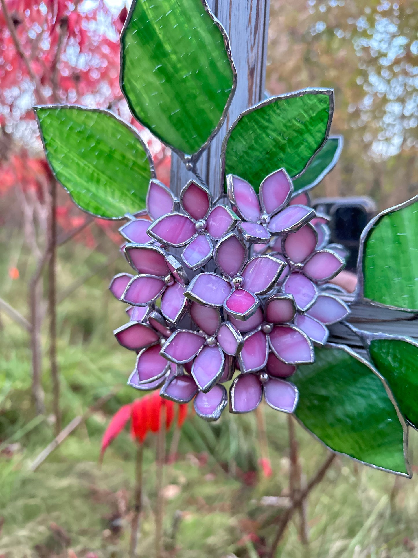 " . Pink Hydrangea Flower Mirror , Stained glass Wedding Wall Decor, Christmas gift, Suncatcher, available