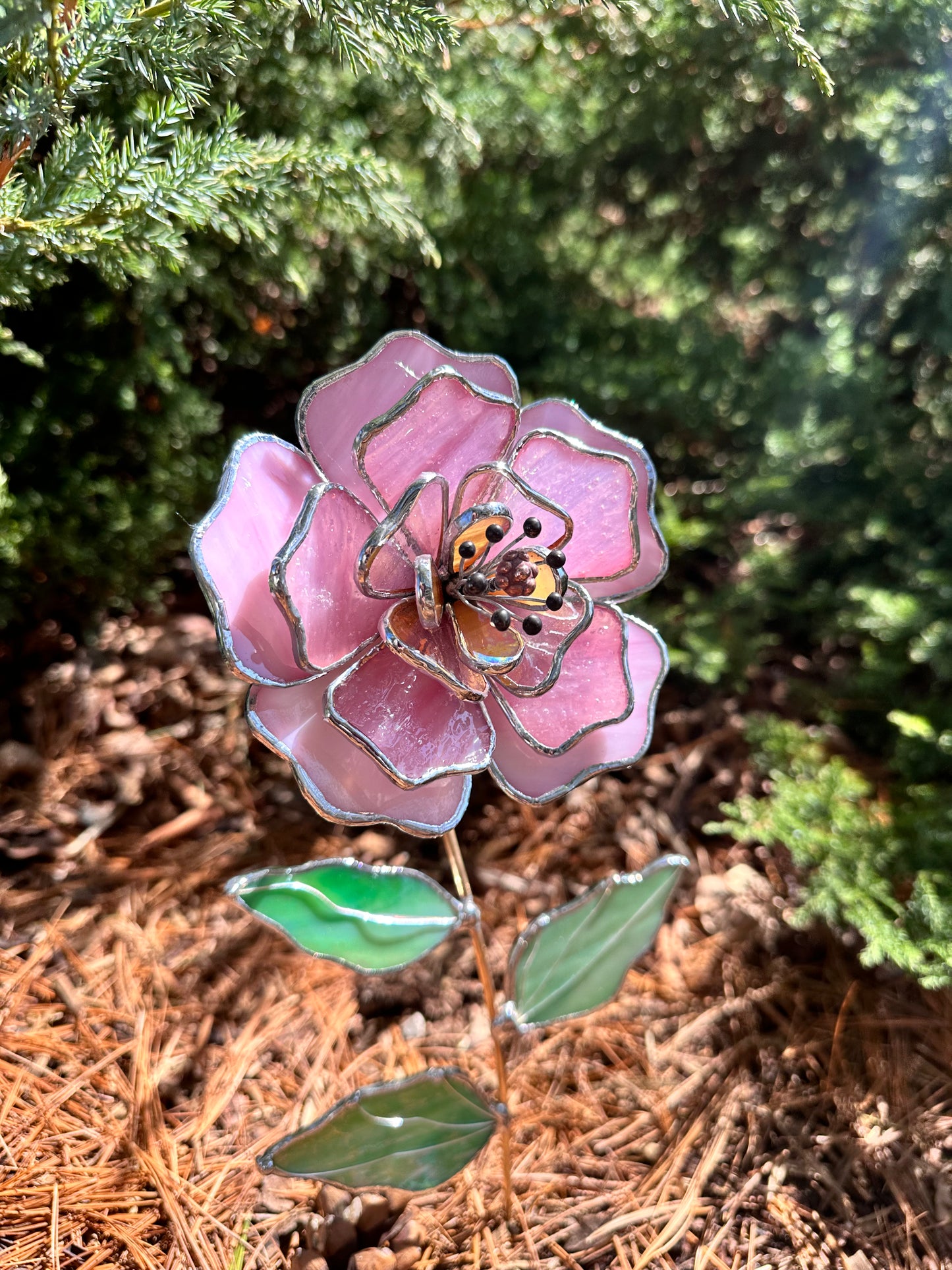 " . Candy Pink Peony Stained glass flower, tropical 3D Sun catcher, Table plant decor, wedding gift