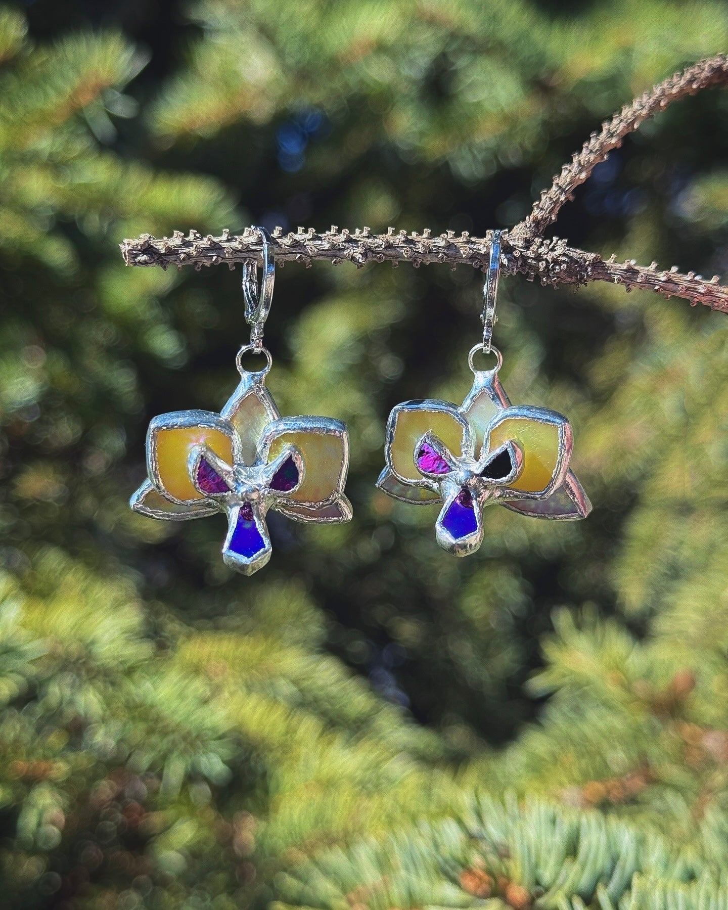 " . CHOOSE COLOR “EARRINGS Orchid flower” Stained glass tropical flower 3D, art jewelry