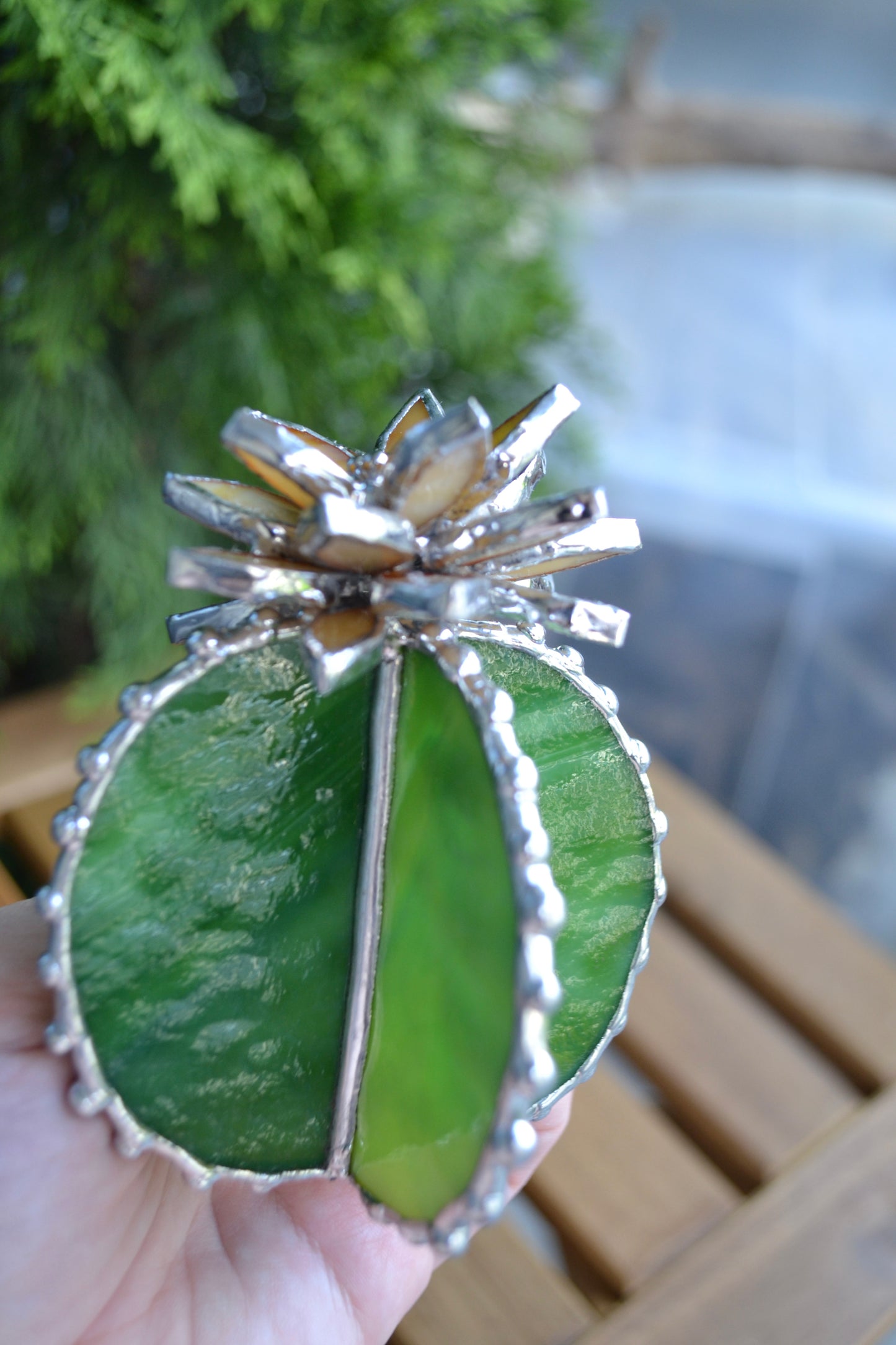 "Cactus XL blooming". Stained glass, Succulent 3D, Echeveria, everlasting plant for flower pot