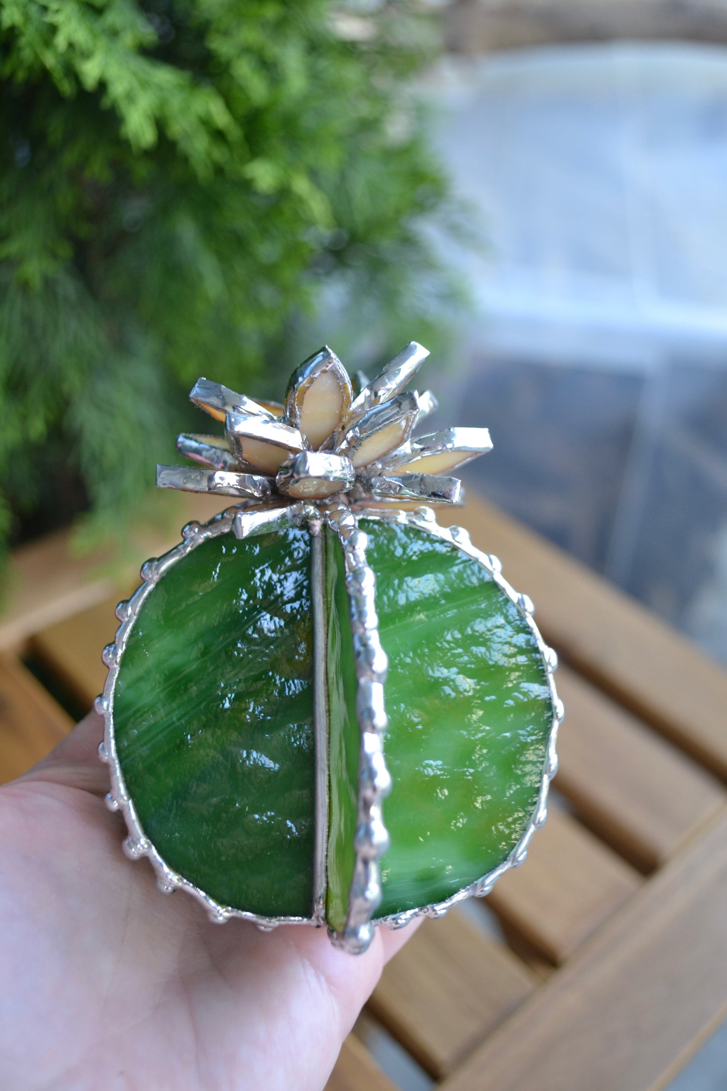 "Cactus XL blooming". Stained glass, Succulent 3D, Echeveria, everlasting plant for flower pot