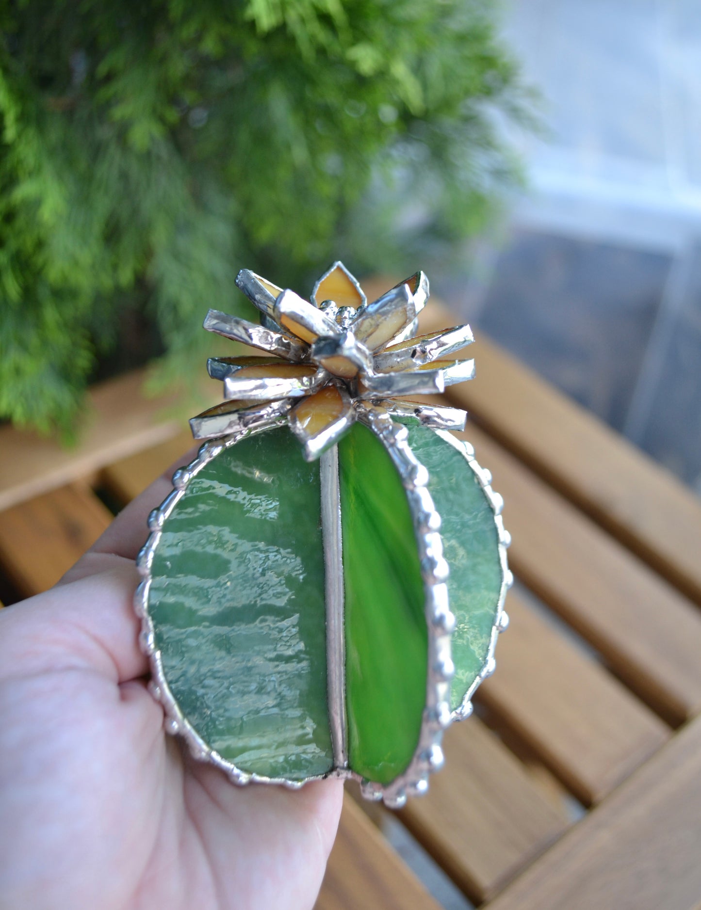 "Cactus XL blooming". Stained glass, Succulent 3D, Echeveria, everlasting plant for flower pot