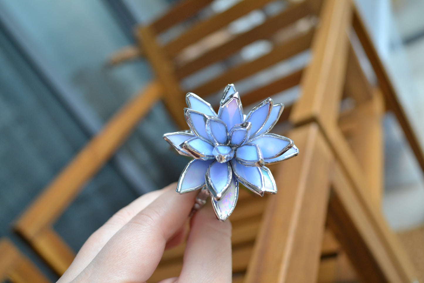 "Cactus Irid Blue " Stained glass , Succulent 3D design, Mother’s Day gift, house plant for flower pot, Sun catcher, glass art