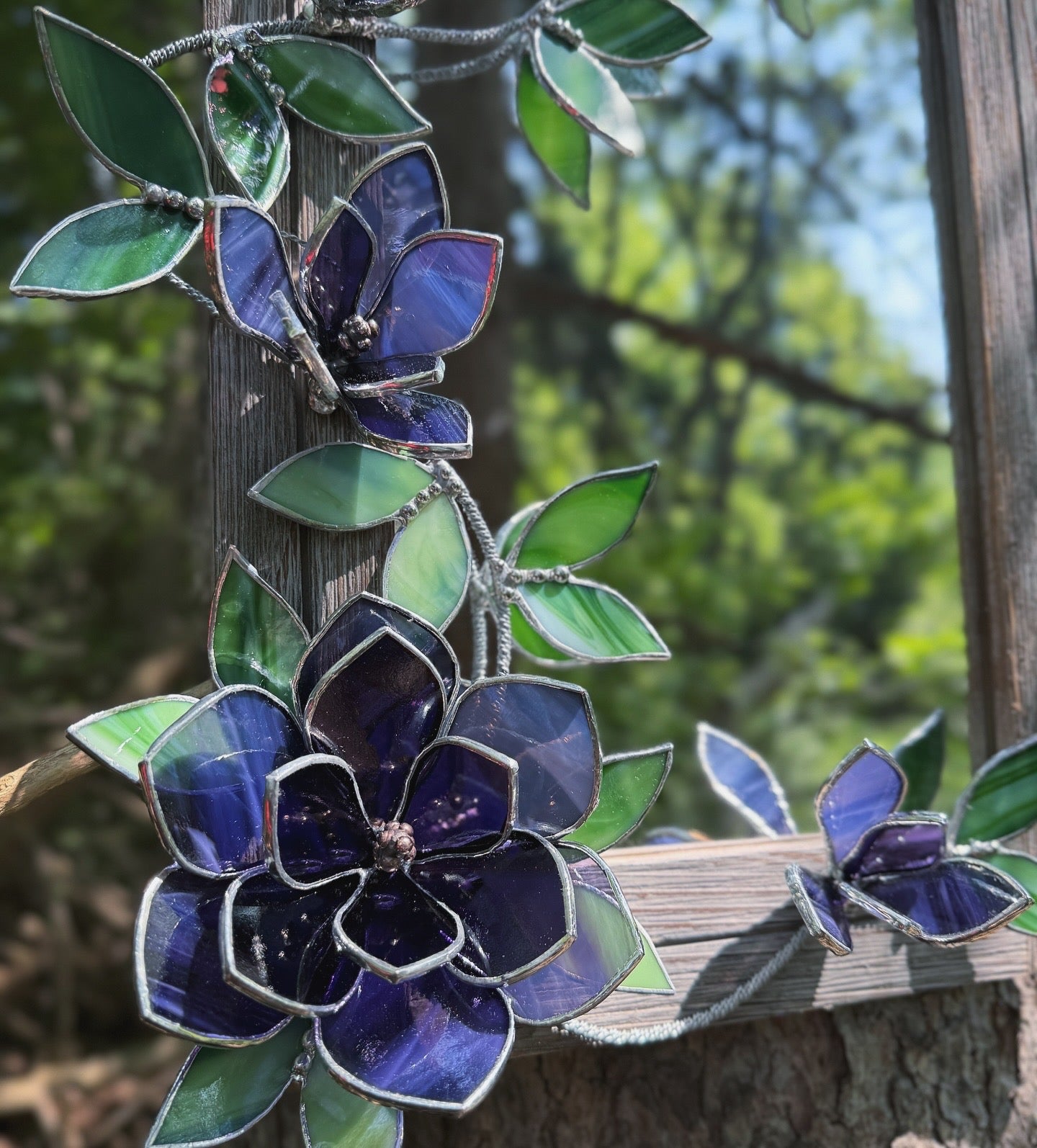 " . Amethyst translucent Magnolia Flower Mirror, Stained glass Wedding Wall Decor Christmas gift, Suncatcher