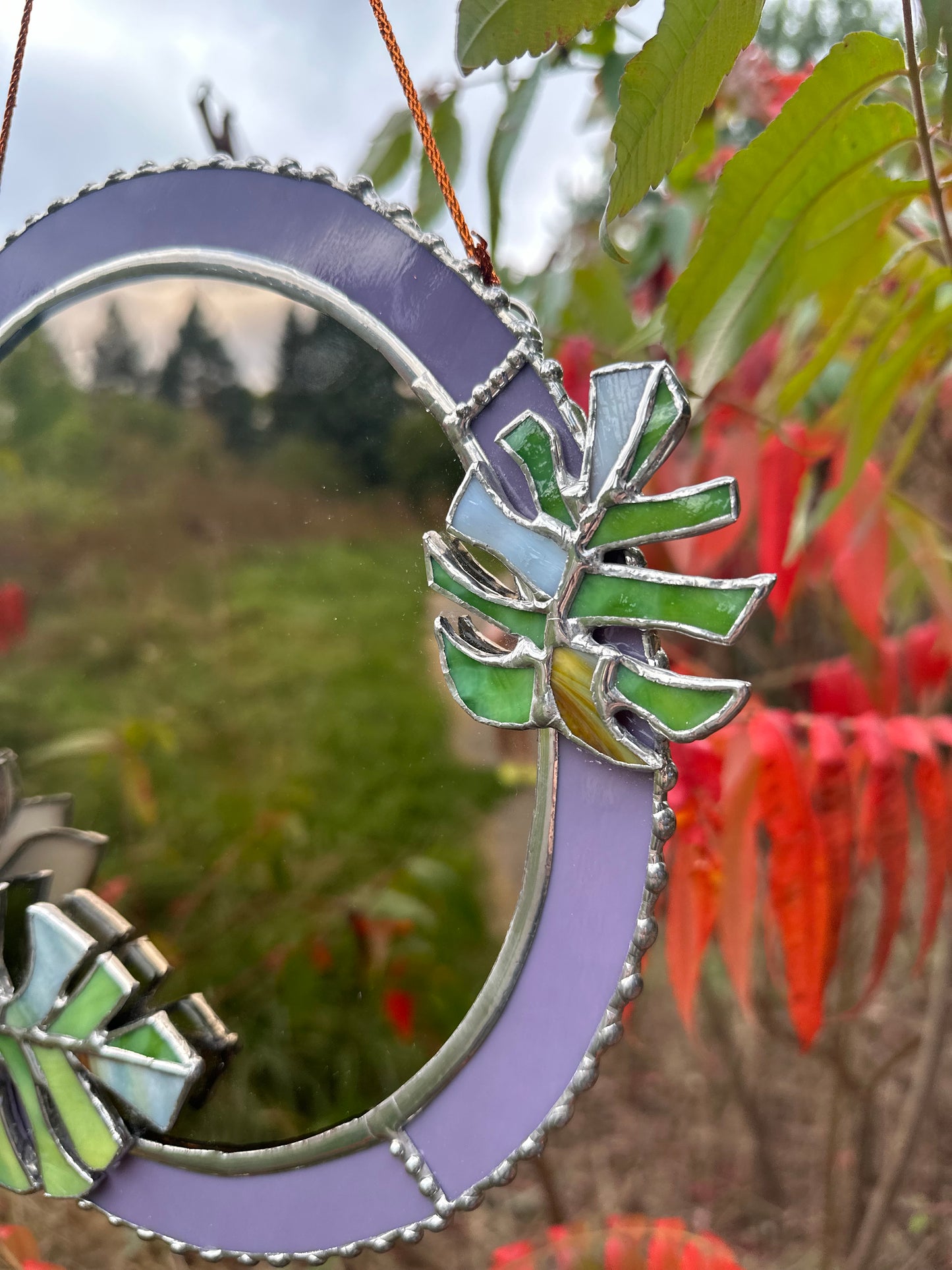 " . Blooming Monstera' Stained glass flower Mirror, Suncatcher, Art