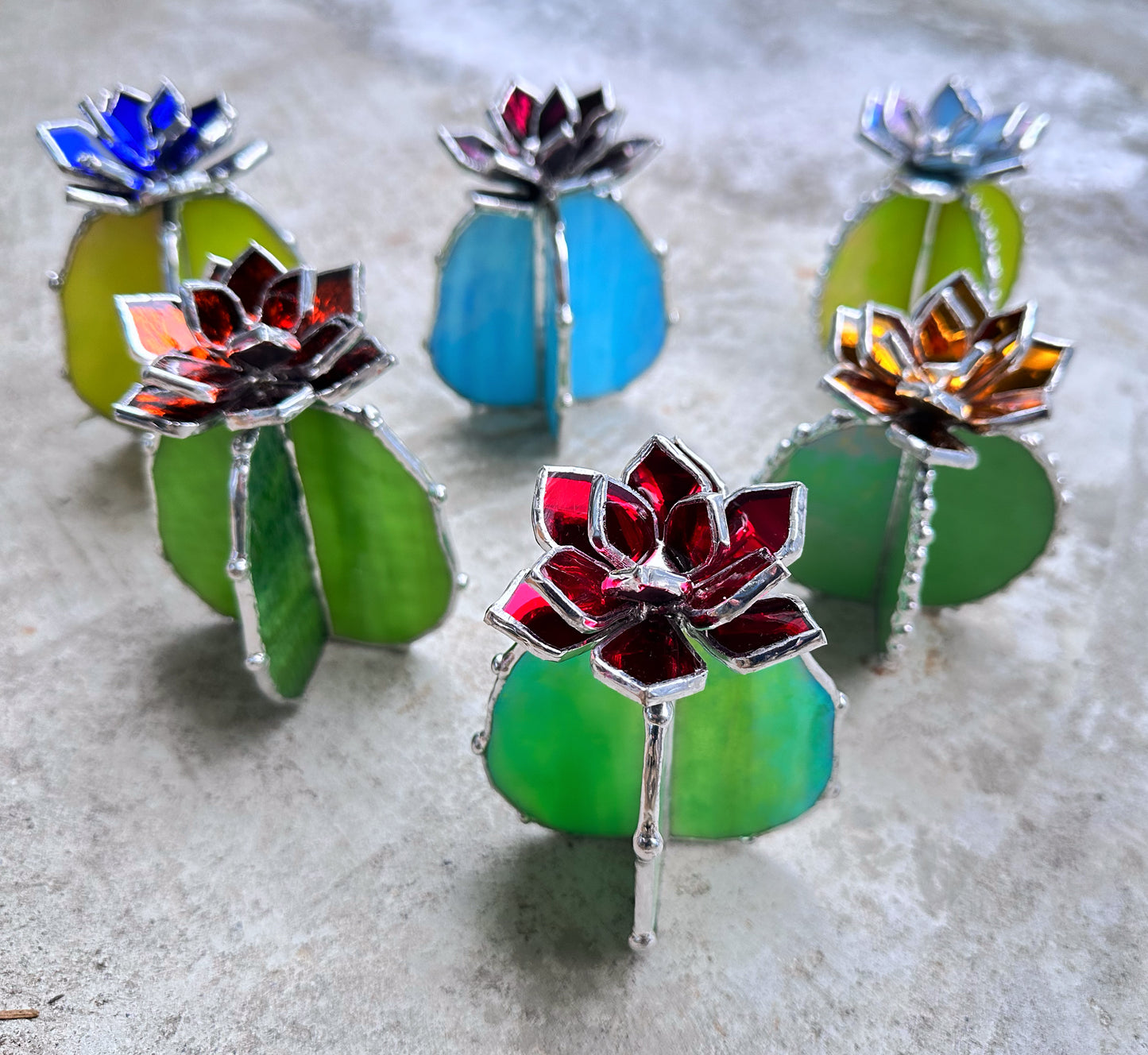 "Cactus XL SELECT FLOWER and BASE", Stained glass, Succulent 3D Cacti house plant for flower pot Sun catcher glass art wedding