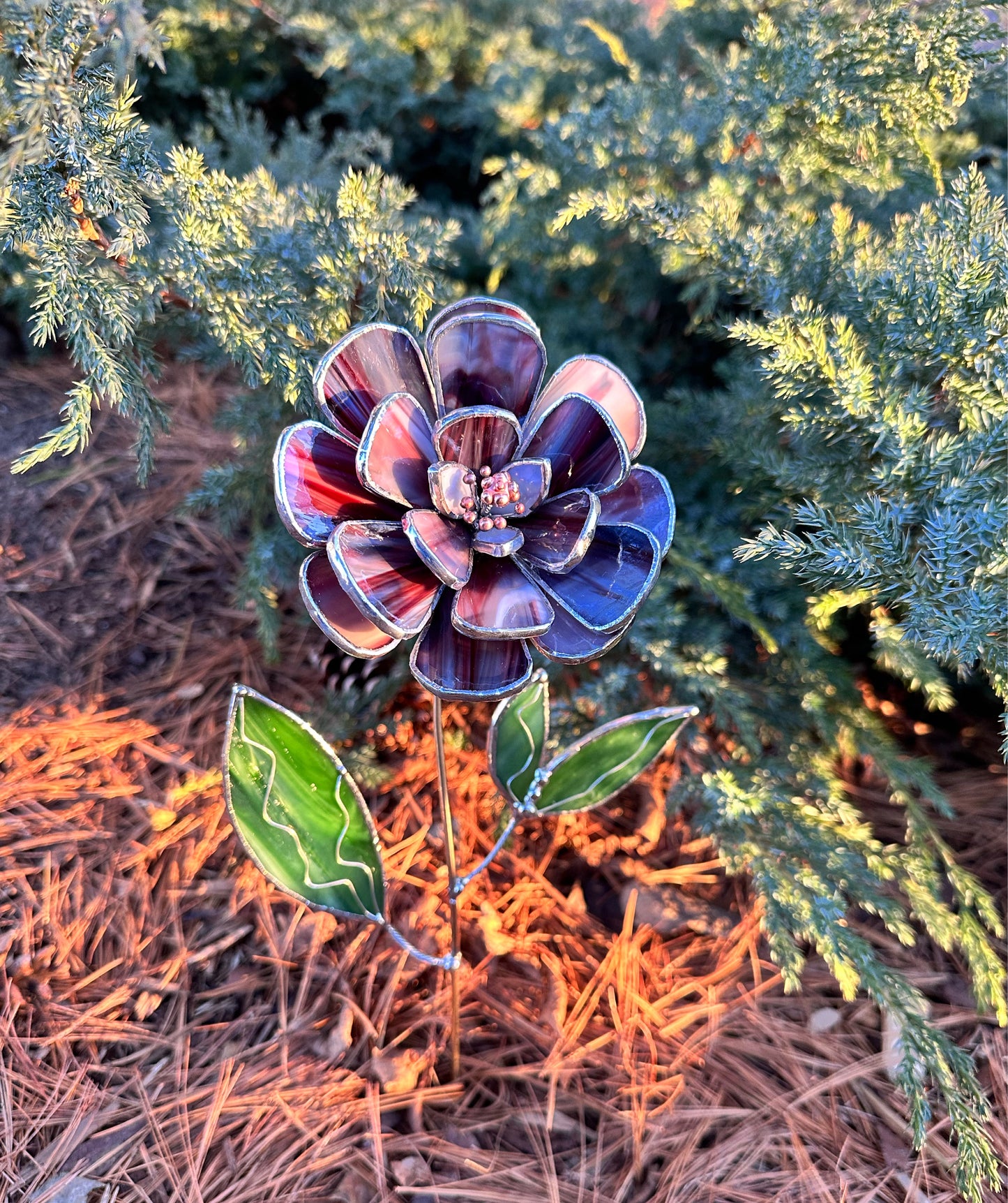 " . Marble Peony" Stained glass tropical flower 3D, Sun catcher, Table plant decor, Garden stake, wedding decor, Christmas gift