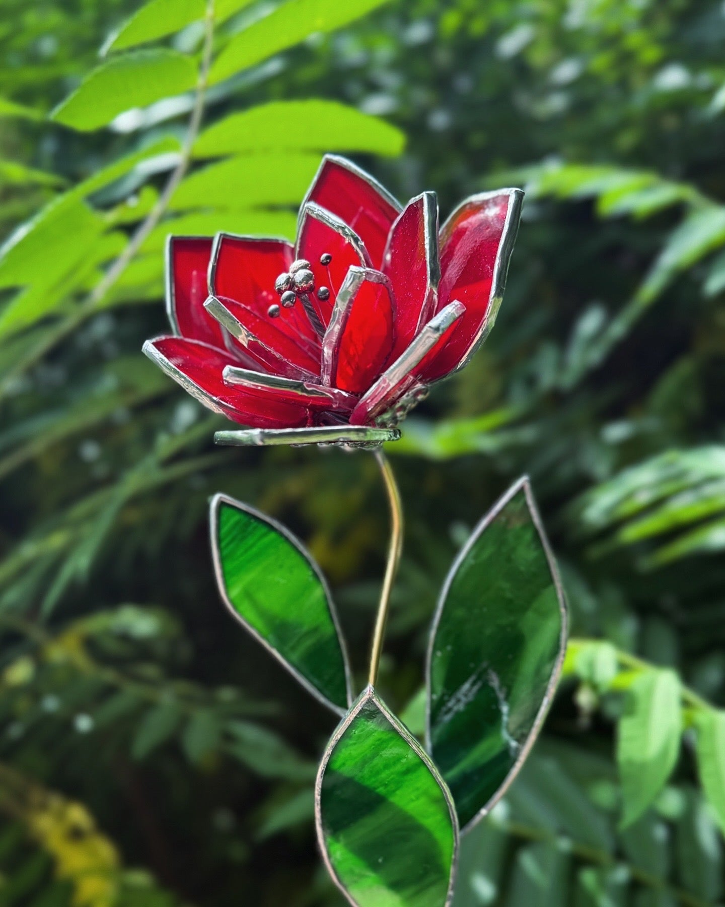" . Ruby Red Tulip" Stained glass tropical flower Suncatcher 3D, Table plant cactus Home wedding decor, Christmas gift