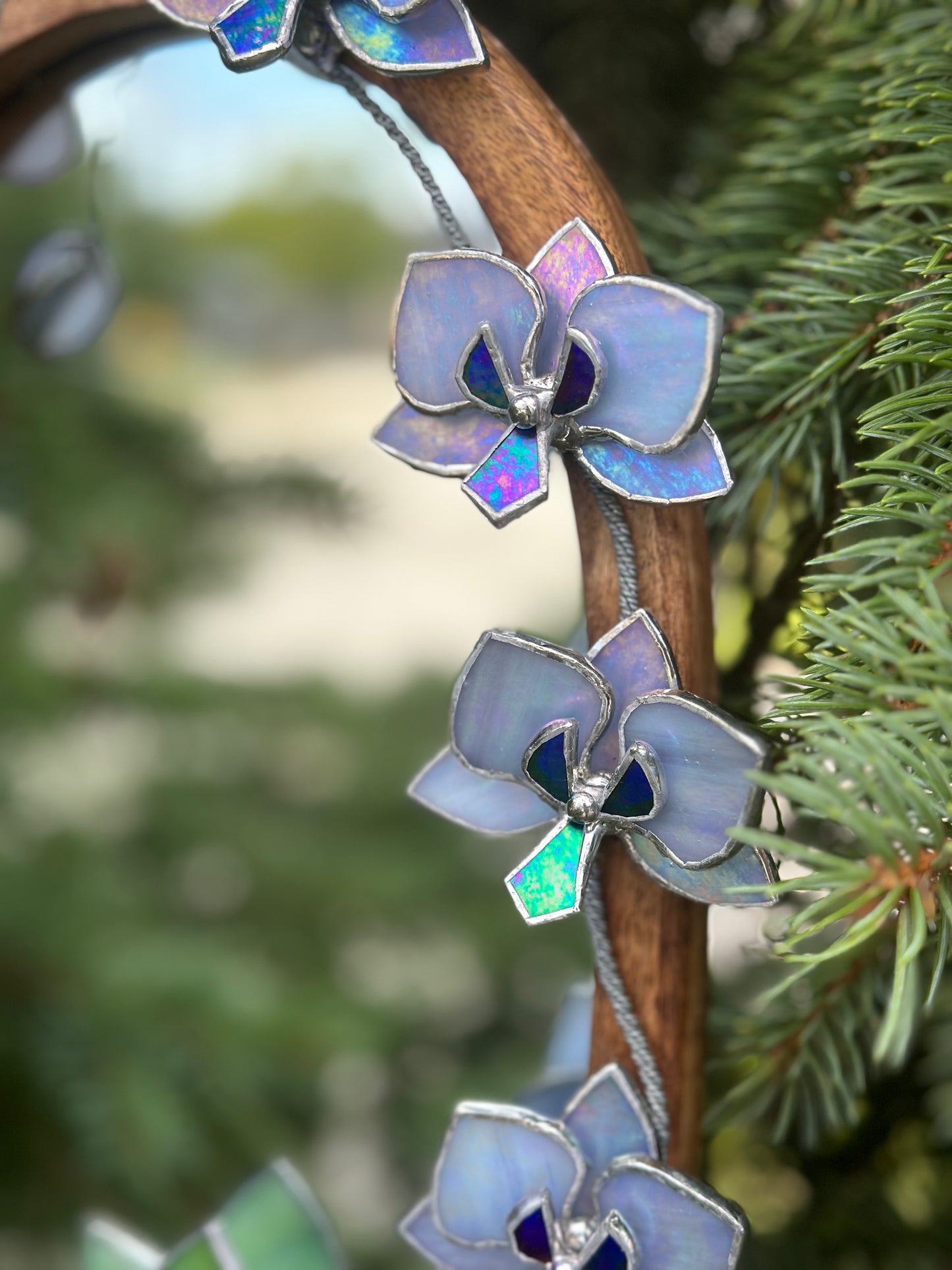 " .Lavender iridescent Orchid Mirror”, Stained glass flower Wall decor, Suncatcher, Home wedding Decor, Christmas gift