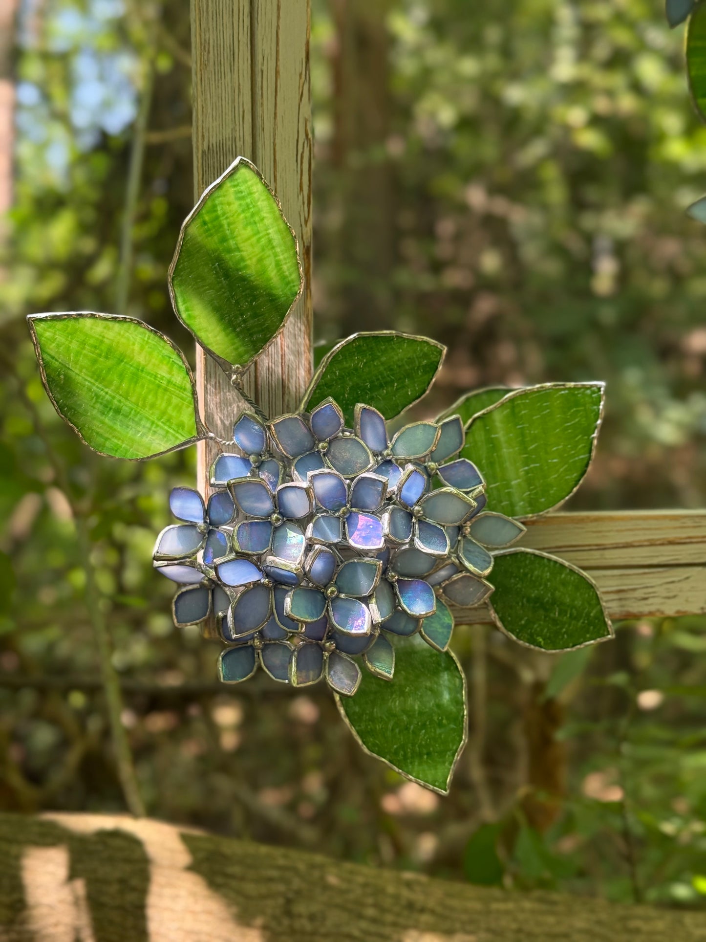 " . Amethyst Blue lavender iridescent Hydrangea Flower Mirror, Stained glass Wedding Wall Decor, Christmas gift, Suncatcher