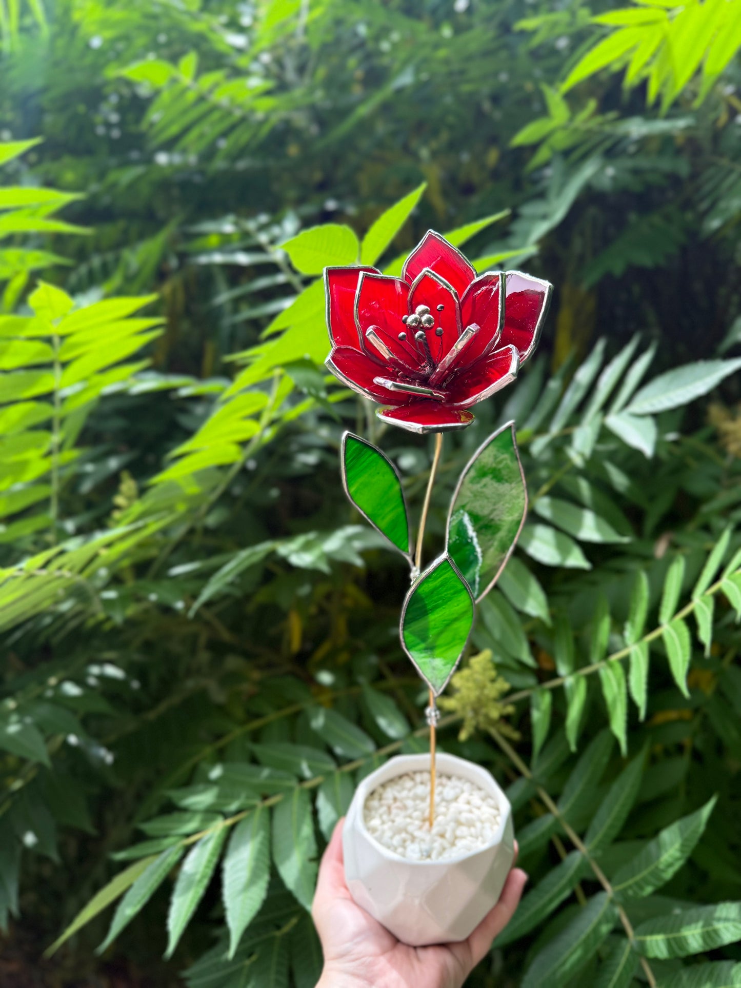" . Ruby Red Tulip" Stained glass tropical flower Suncatcher 3D, Table plant cactus Home wedding decor, Christmas gift