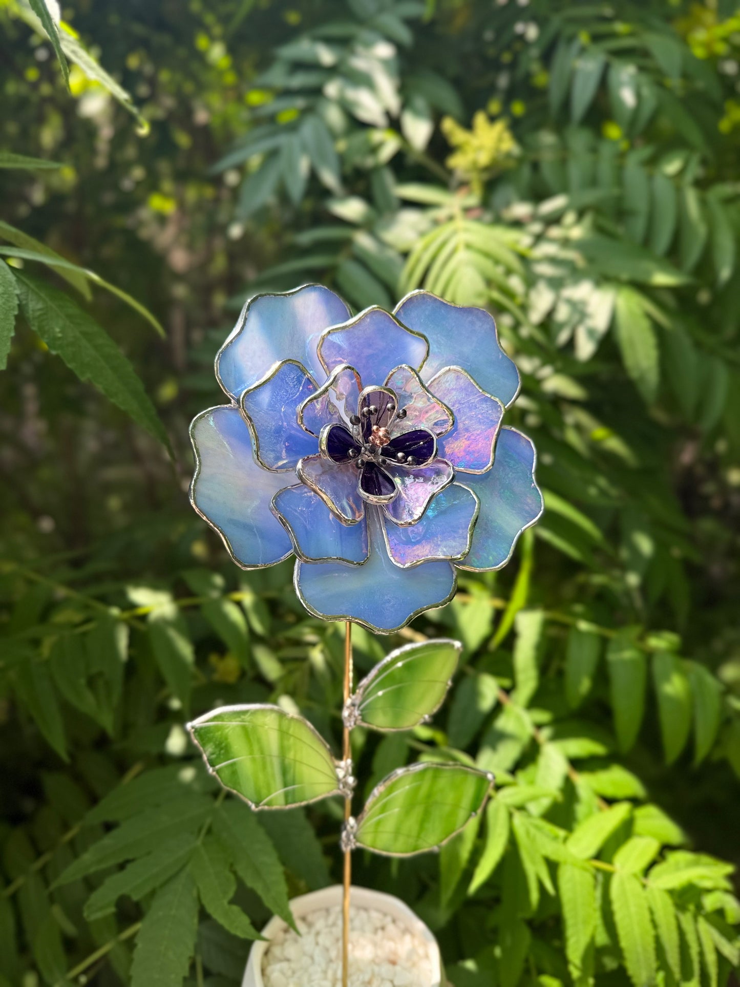 " . Blue lavender Peony Iridescent" Stained glass tropical flower 3D, Sun catcher, Table plant, Garden stake, wedding decor, Christmas gift, available new