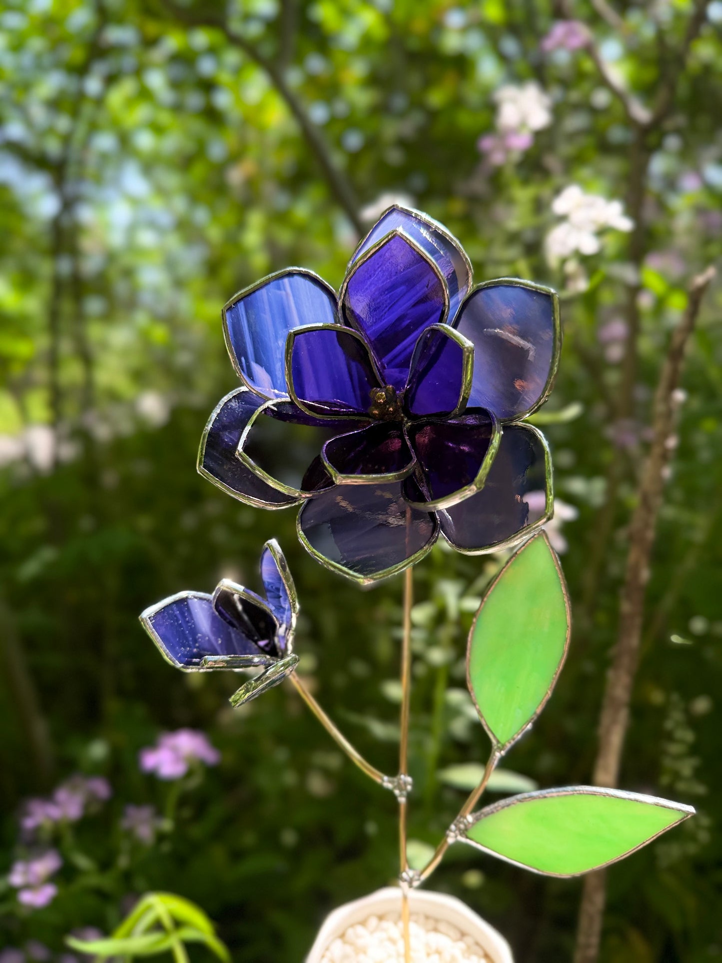 " . Amethyst Magnolia flower with a bud", Stained glass tropical flower 3D, Sun catcher, Table plant decor, wedding Christmas gift