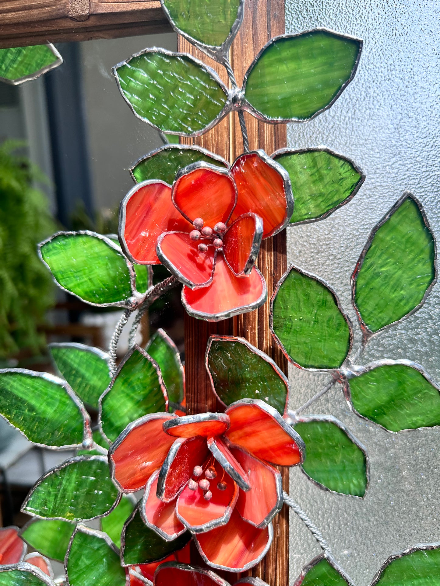 " .Flower Mirror Red Roses, Stained glass Wedding Wall Decor Christmas gift, Suncatcher, available