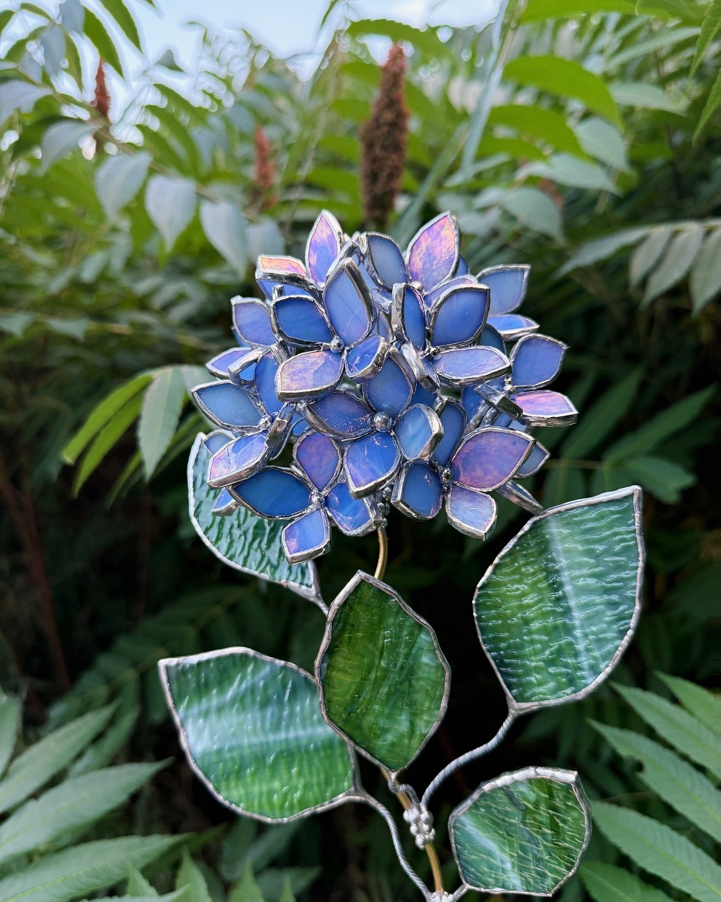 " . CHOOSE COLOR Hydrangea with pot”, Stained glass tropical flower 3D, Sun catcher, Table plant, Garden stick, Outdoor and gardening decor
