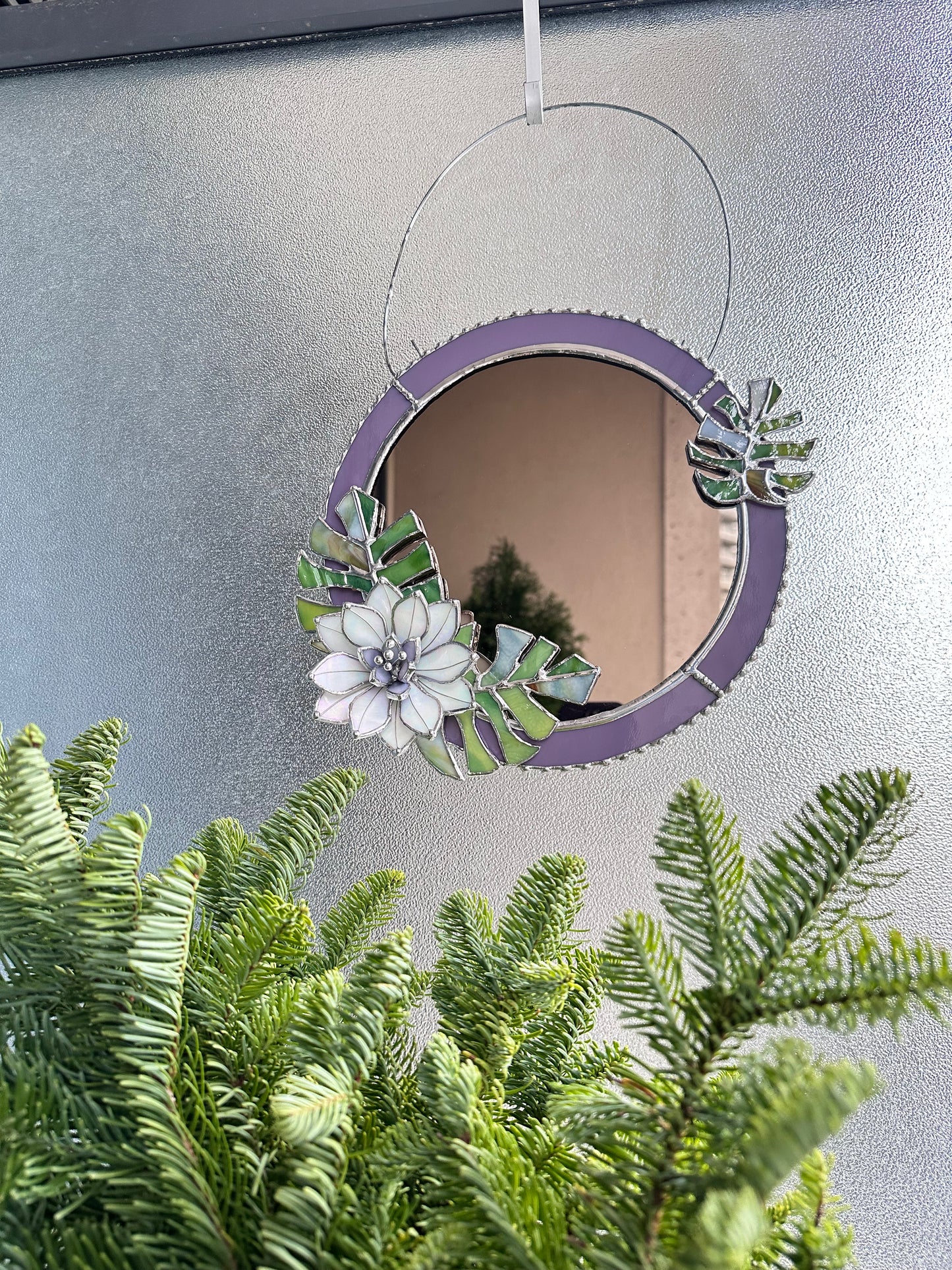 " . Blooming Monstera' Stained glass flower Mirror, Suncatcher, Art