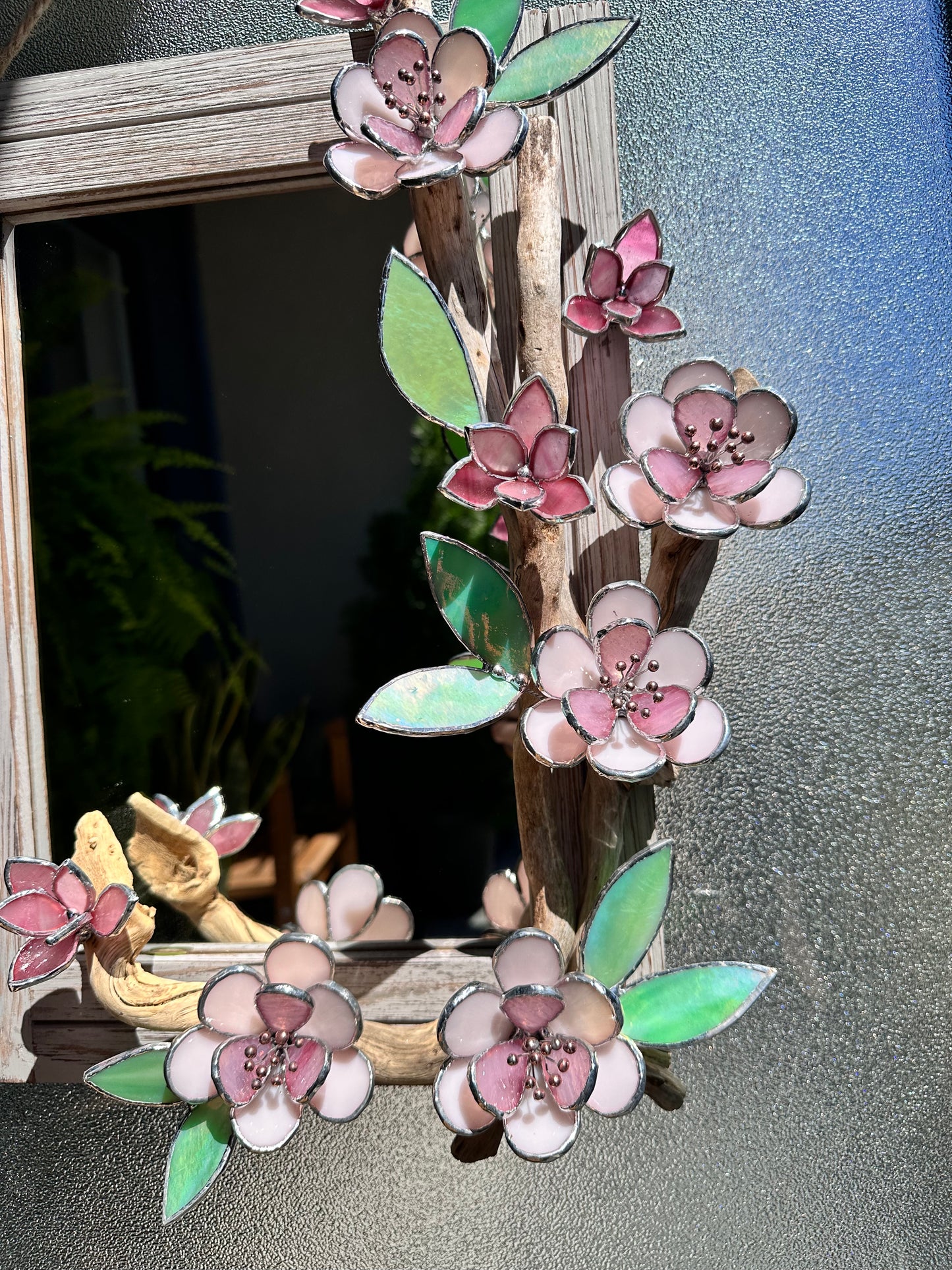 " .Beautiful Sakura Flower Mirror, Cherry blossom, Stained glass Wedding Wall Decor, Christmas gift, Suncatcher, available
