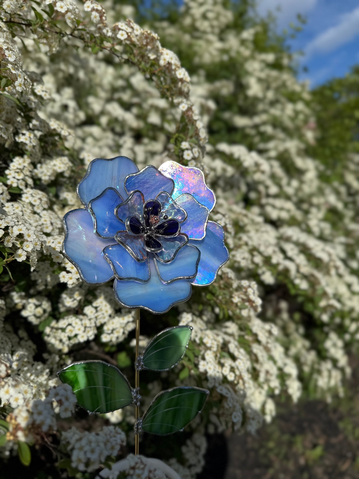 " . Blue lavender Peony Iridescent" Stained glass tropical flower 3D, Sun catcher, Table plant, Garden stake, wedding decor, Christmas gift, available new