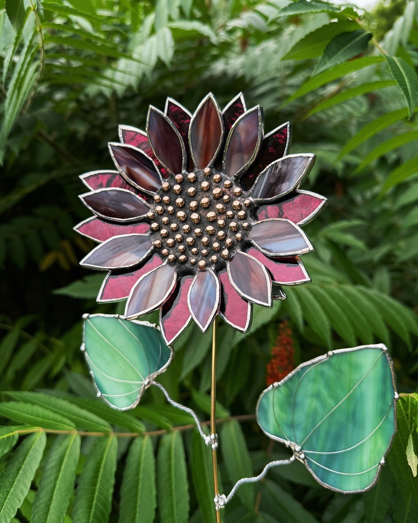 " . Sunflower Marble grey & purple silver oat", stained glass tropical flower 3D, Sun catcher, Table plant decor, Garden stake, Outdoor and gardening, wedding Christmas gift