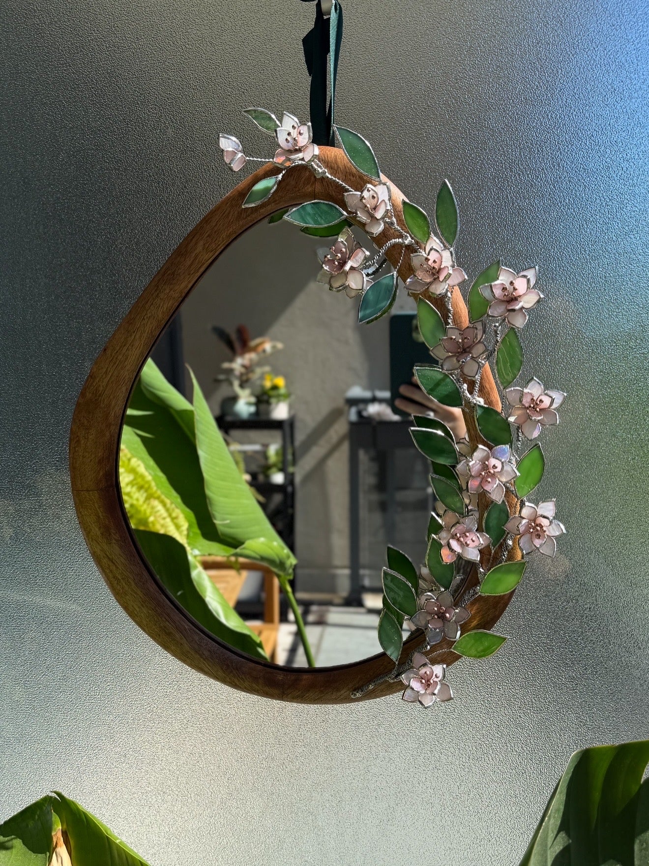 .Pink Sakura Stained glass Wall Mirror, 3D Botanical Floral Art ready (Copy)