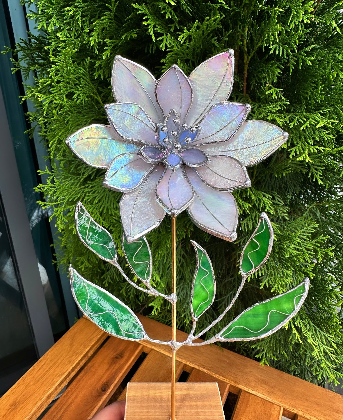 " . Pearl White Pearl Lily Iridescent" Stained glass tropical flower 3D, Sun catcher, Table plant decor, Garden stake, wedding decor, Christmas gift