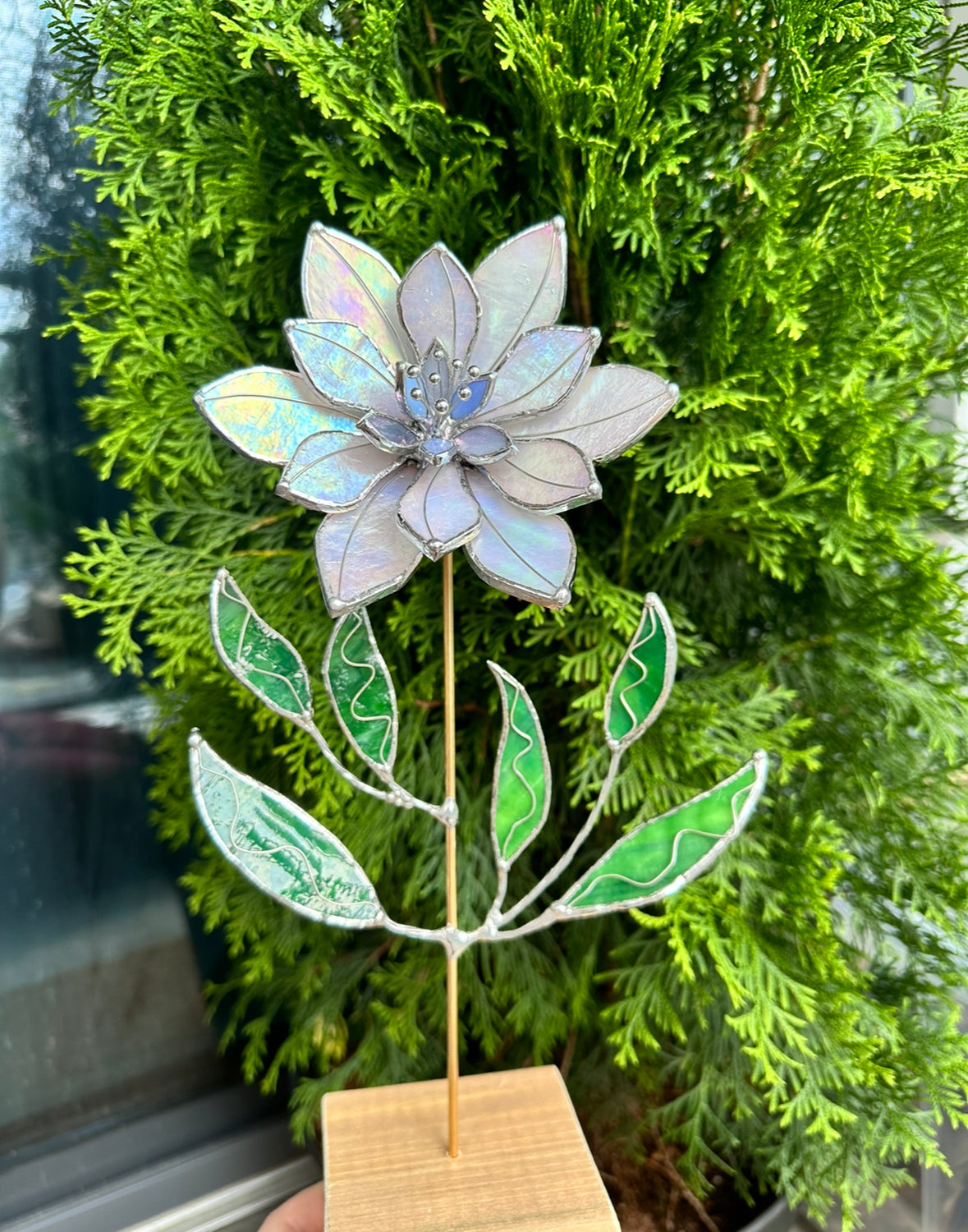 " . Pearl White Pearl Lily Iridescent" Stained glass tropical flower 3D, Sun catcher, Table plant decor, Garden stake, wedding decor, Christmas gift