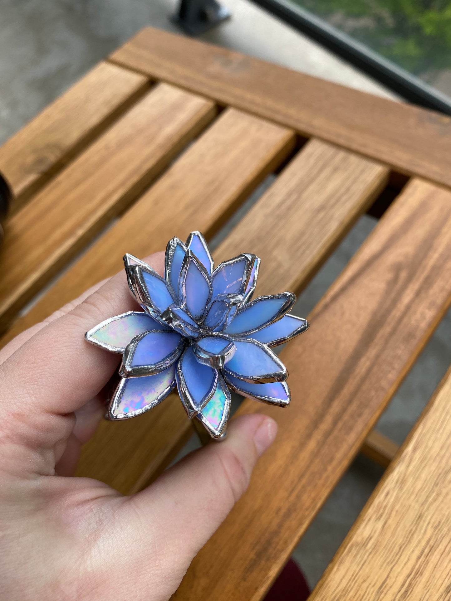 "Cactus Irid Blue " Stained glass , Succulent 3D design, Mother’s Day gift, house plant for flower pot, Sun catcher, glass art