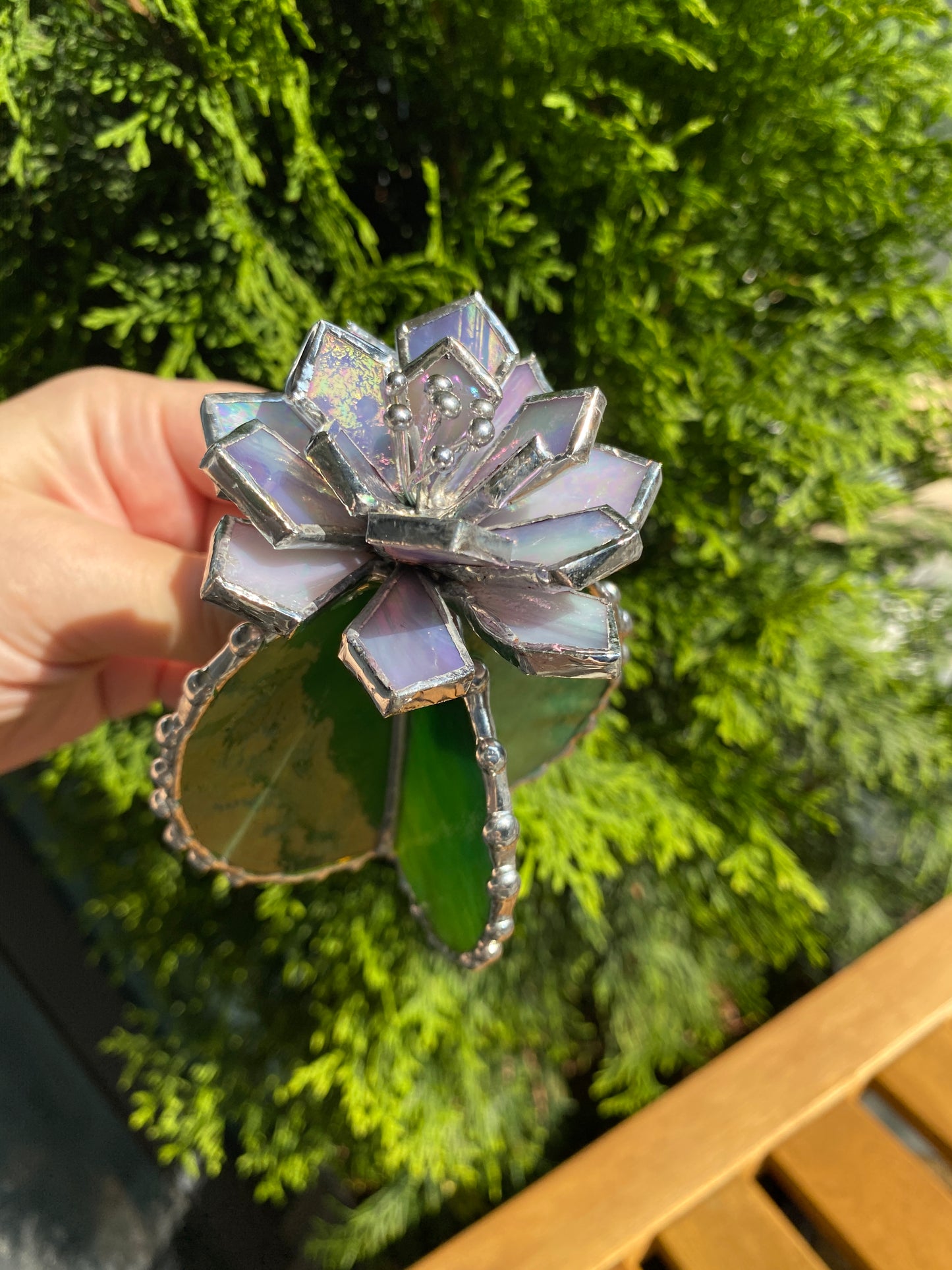 "Cactus blooming lavender Iridescent XL", Stained glass Succulent 3D, Echeveria, everlasting plant for flower pot