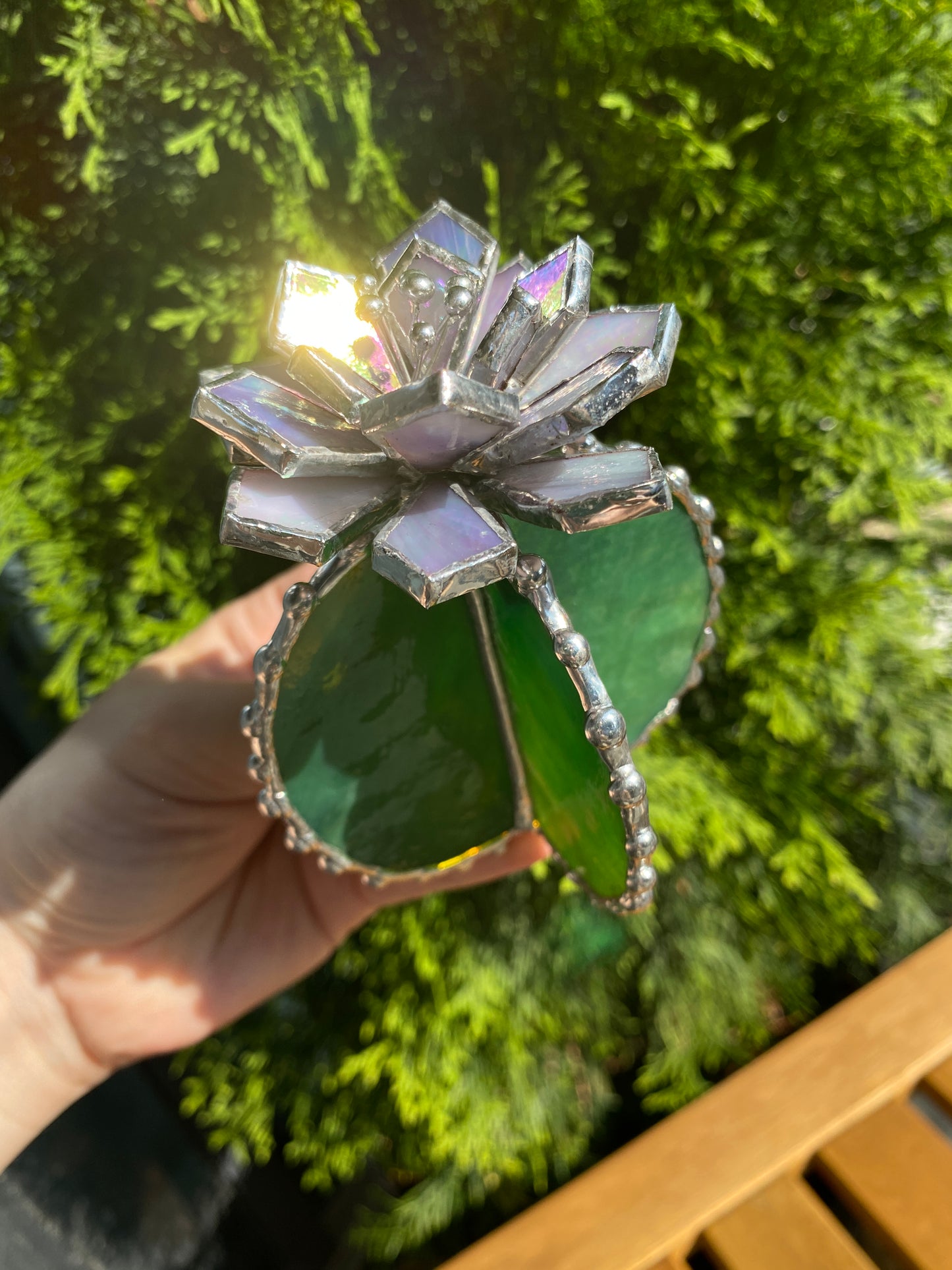 "Cactus blooming lavender Iridescent XL", Stained glass Succulent 3D, Echeveria, everlasting plant for flower pot