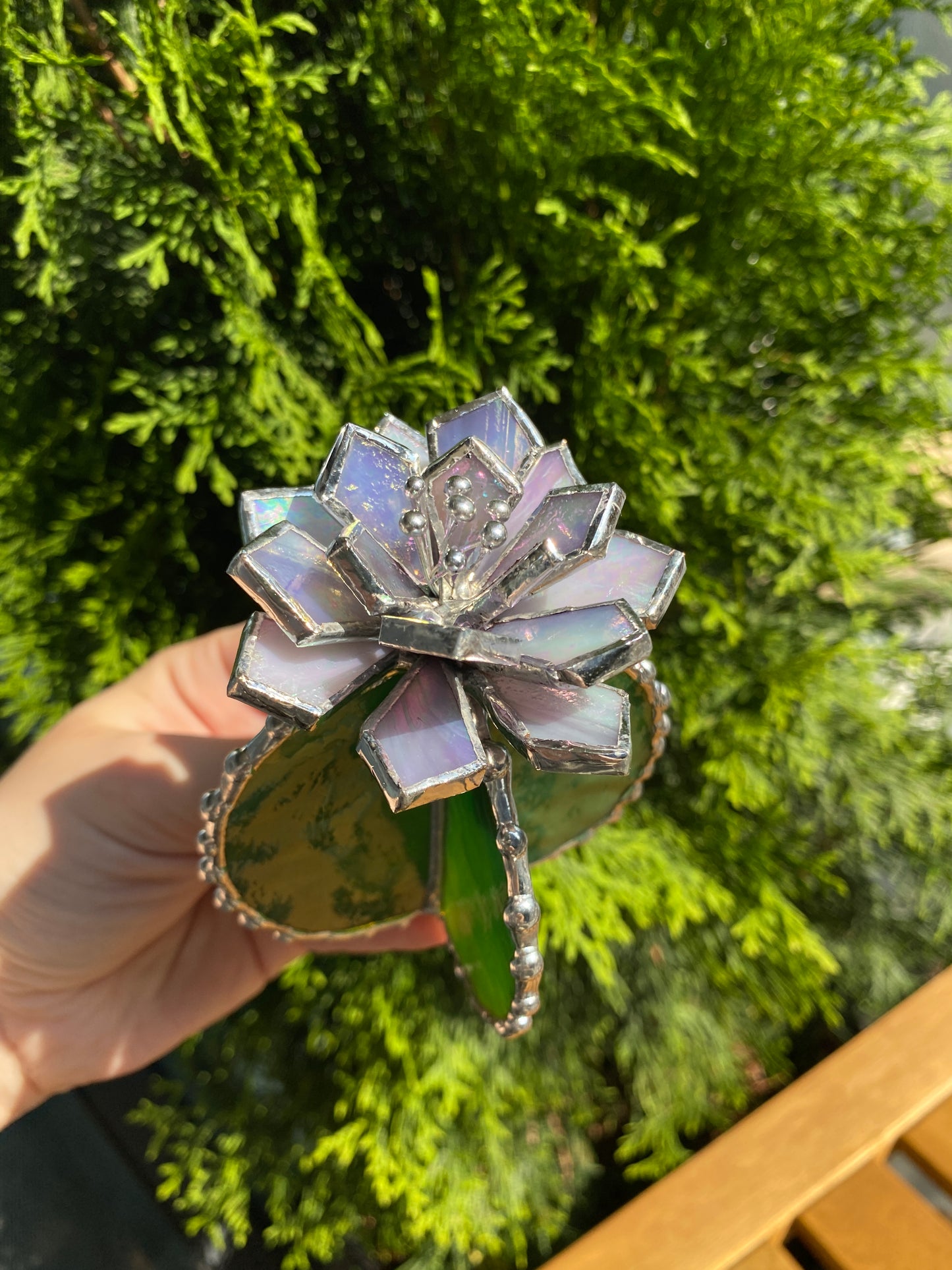 "Cactus blooming lavender Iridescent XL", Stained glass Succulent 3D, Echeveria, everlasting plant for flower pot