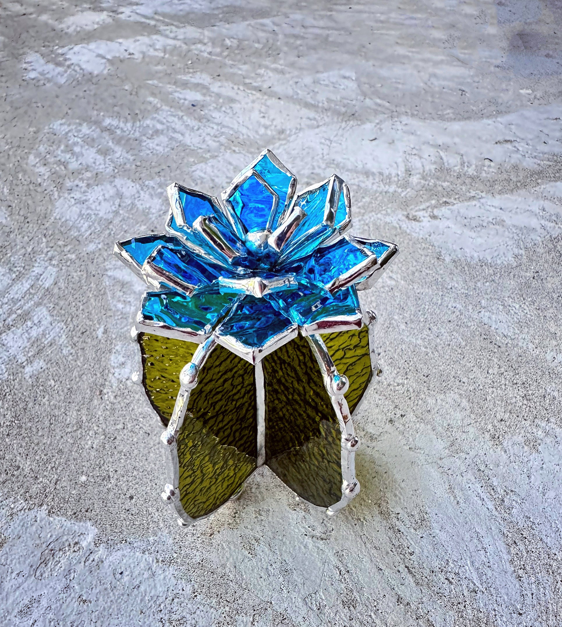 succulent glass table Cactus Blue Transparent Handmade 3D Stained Glass Table Pot Decor – Aura-Terrariums