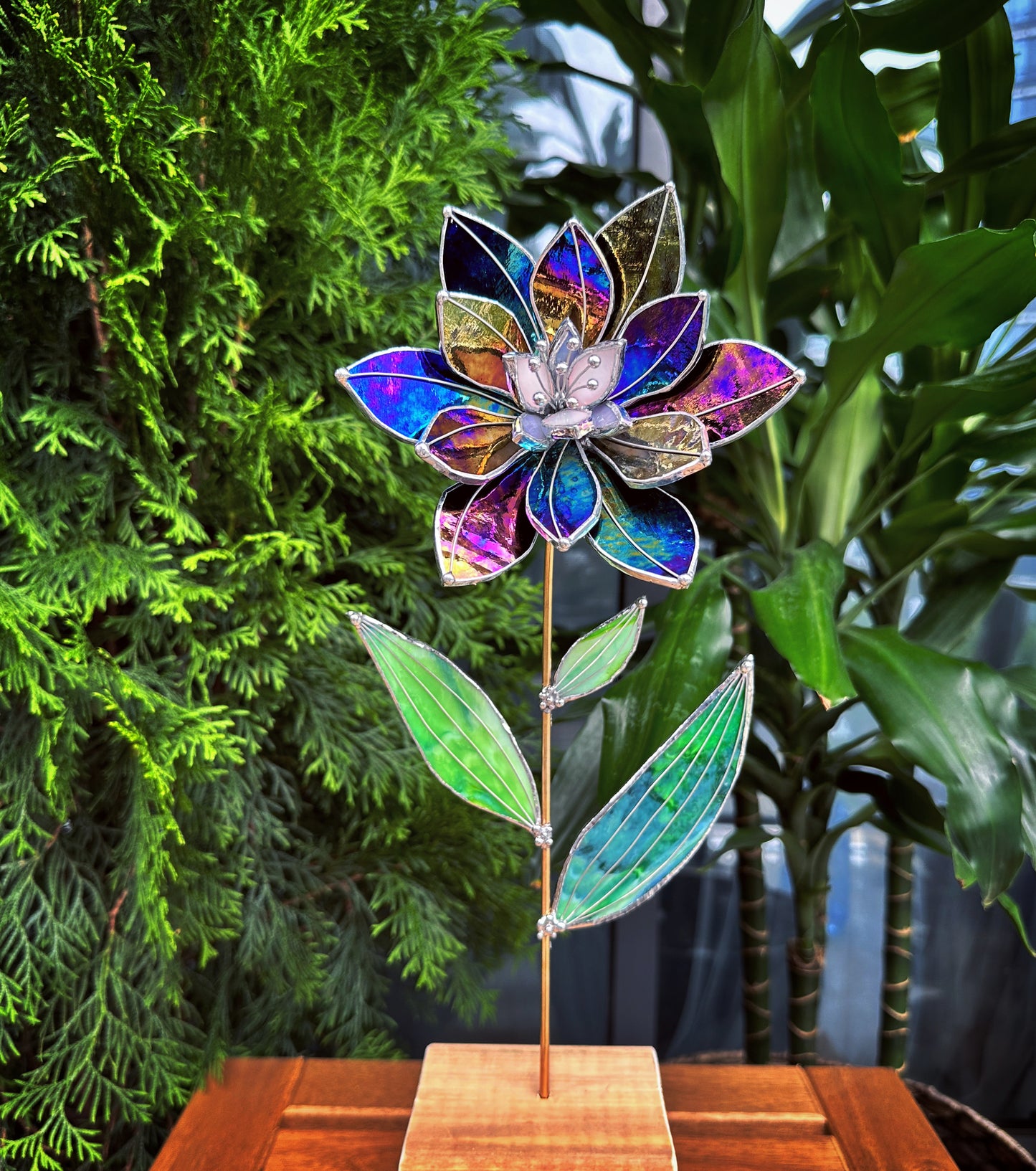 " . Lily Multicolour Iridescent", Stained glass tropical flower 3D, Sun catcher, Table plant decor, Garden stake, wedding decor, Christmas gift