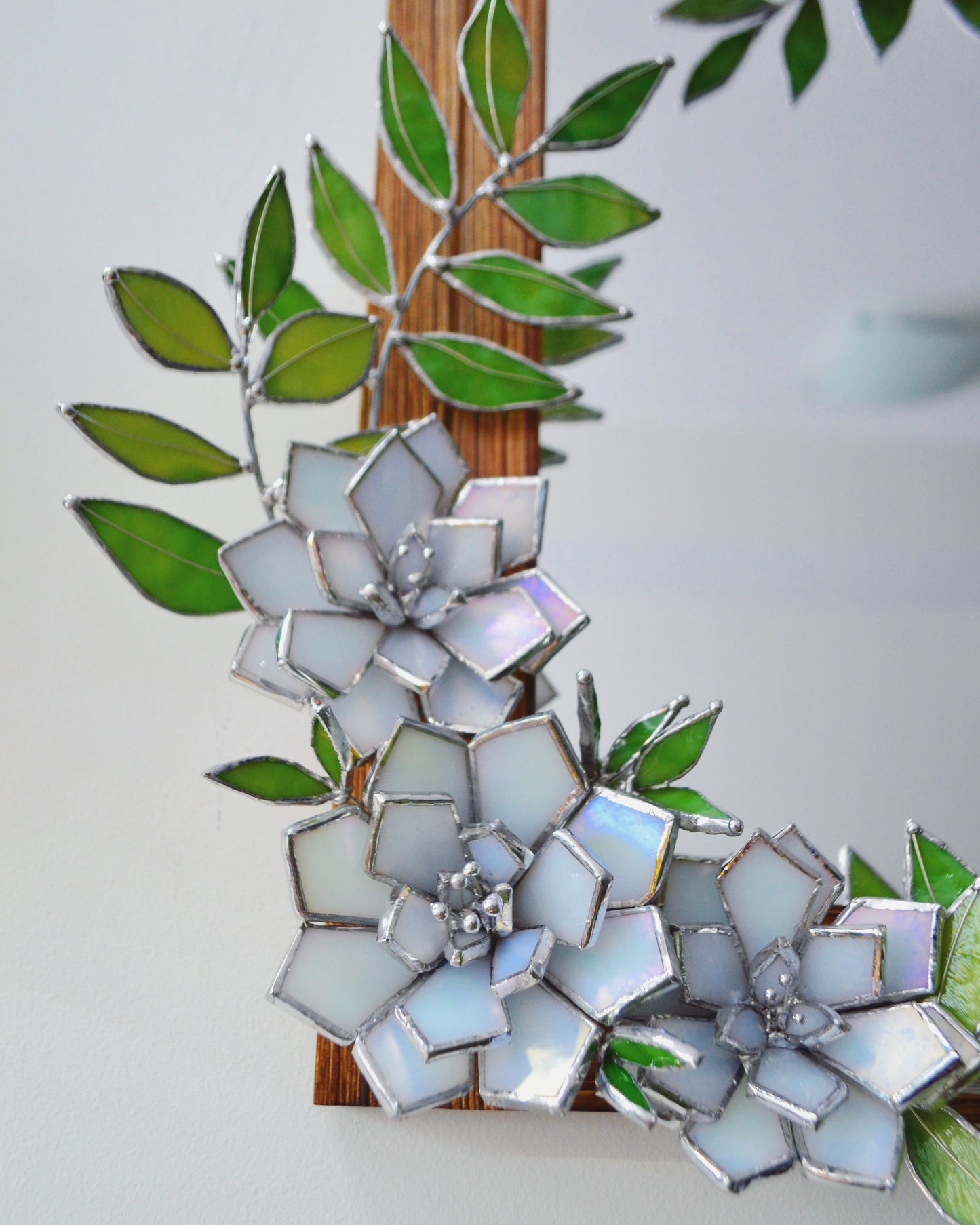 "Gorgeous Pearl Peonies" Mirror Stained glass Wedding Wall Decor