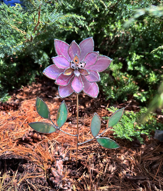 ". Candy Pink Lily translucent ribbed" Stained glass tropical flower 3D, Sun catcher, Table plant, Garden stake, wedding decor, Christmas gift, available