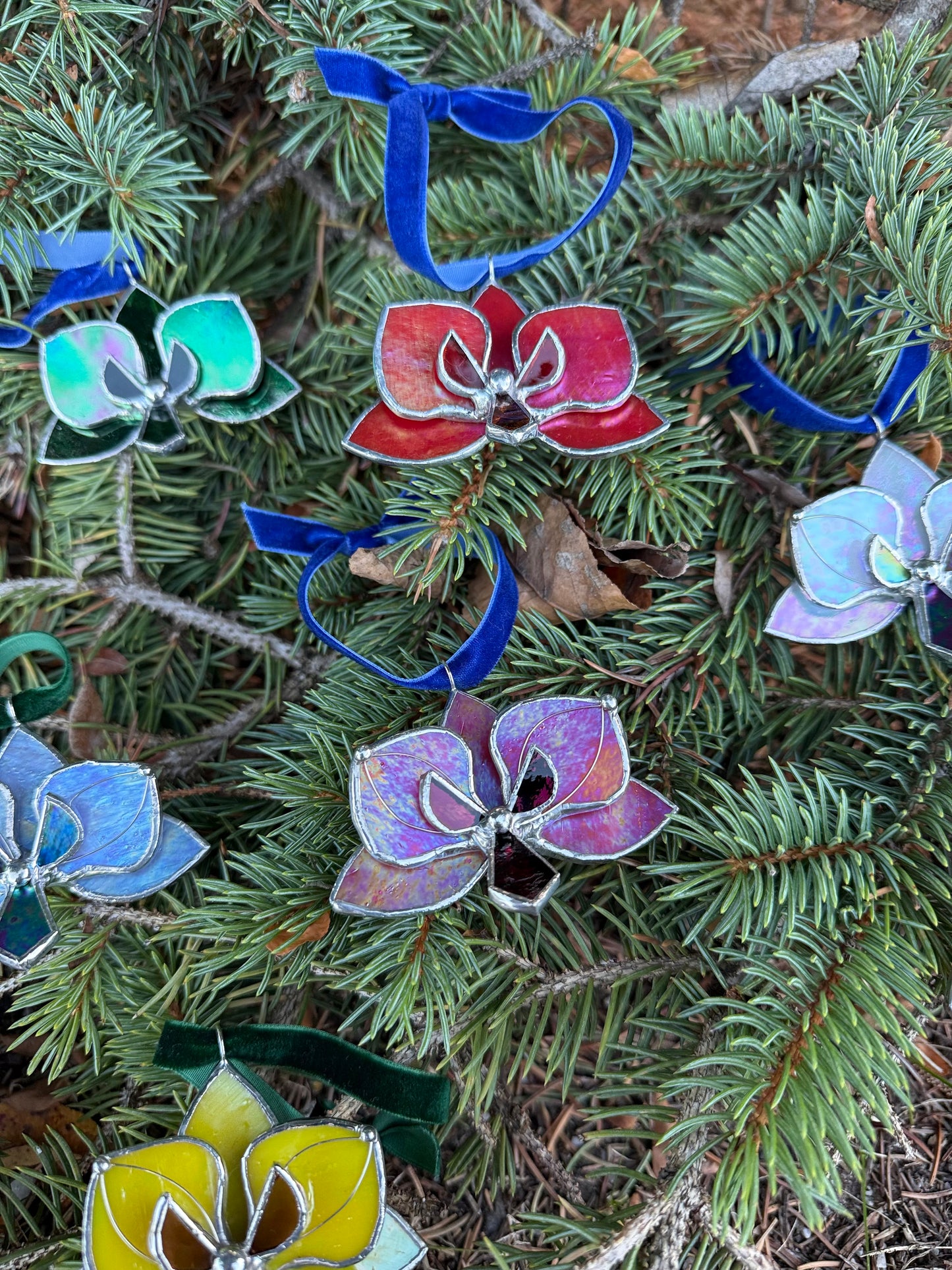 " . CHOOSE COLOR Orchid Flower Christmas ornament, Stained glass Holiday decor, Handmade art plant
