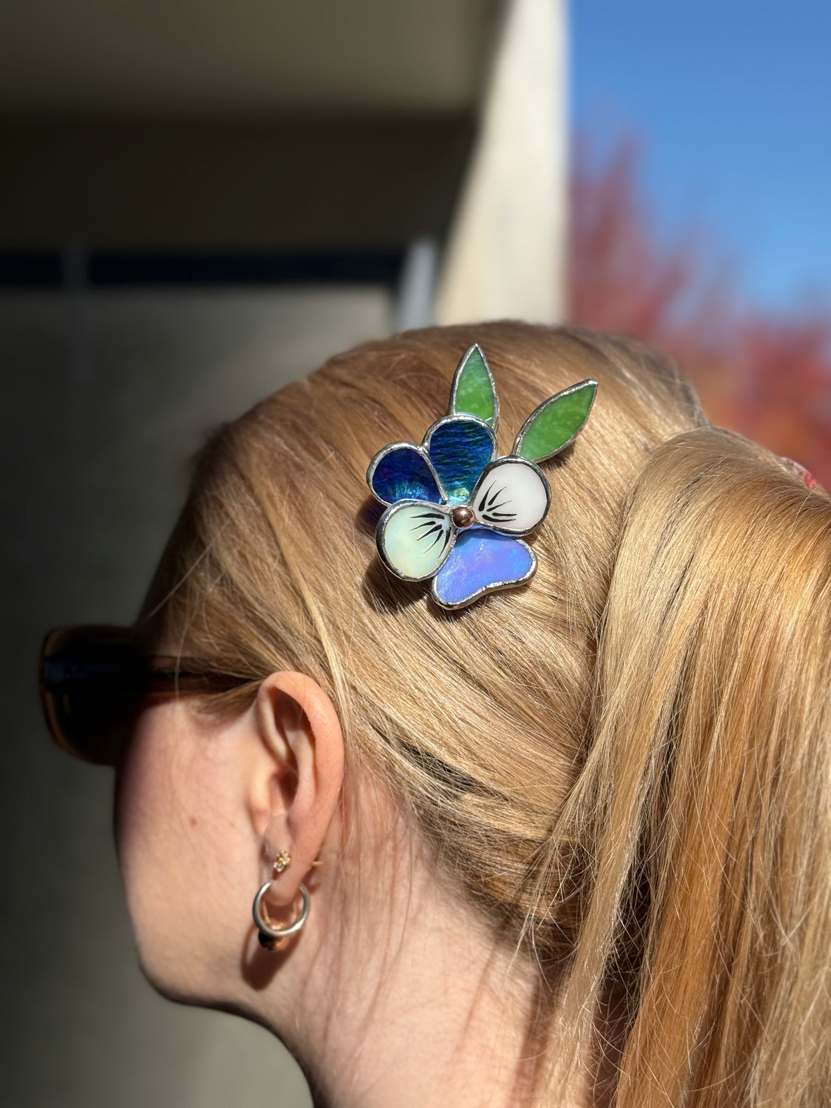 Hair Comb Stained Glass Pansy Flower CHOOSE COLOR Handmade Floral Accessories